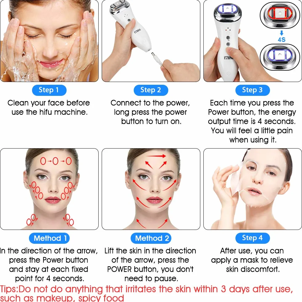 Mini HIFU Máquina Profesional RF Ultrasónico Lifting Antiarrugas Estiramiento Piel Facial Cuello Ojos Belleza