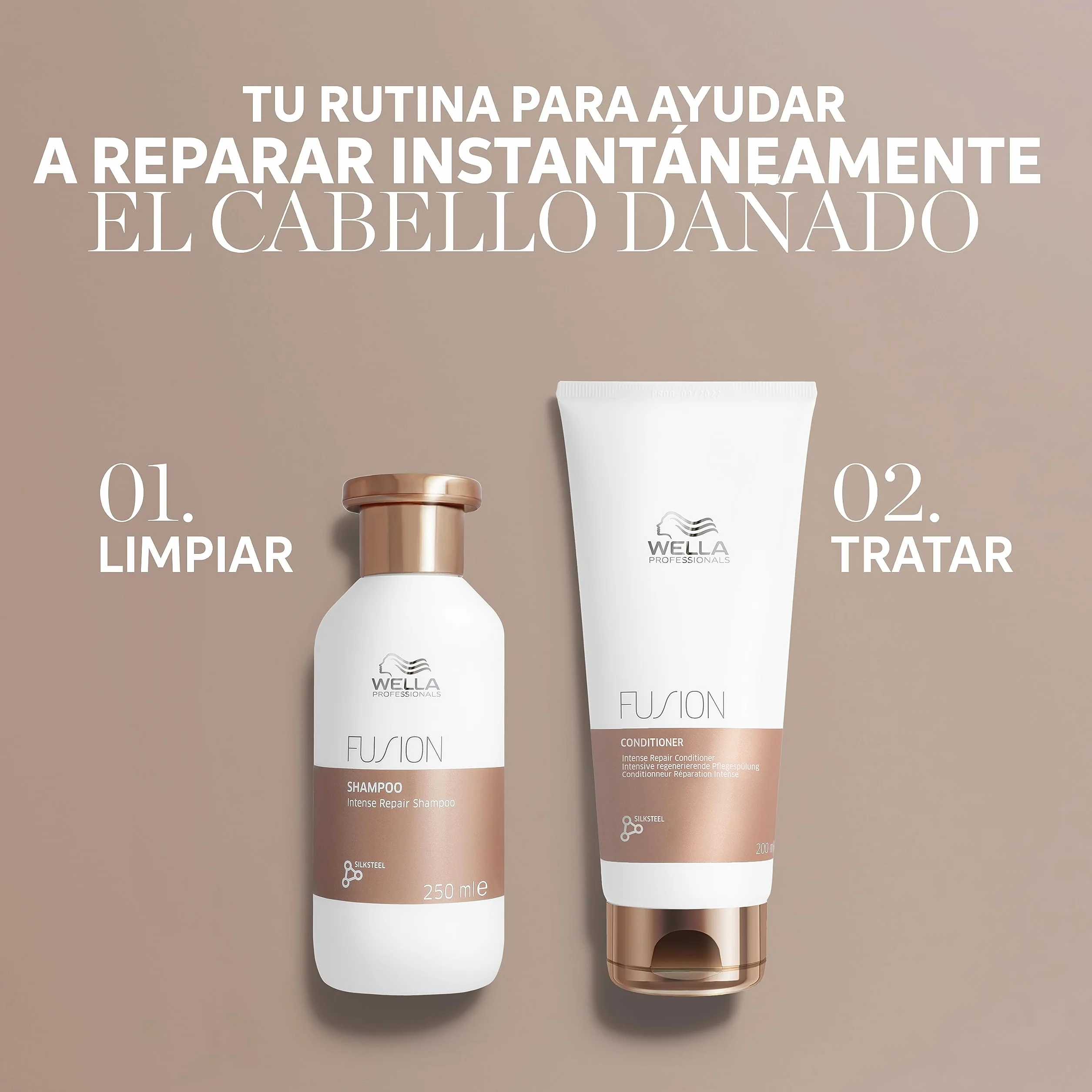 Wella Professionals FUSION Champú Reparación Intensa Cabello Seco Dañado Brillo Anti Rotura