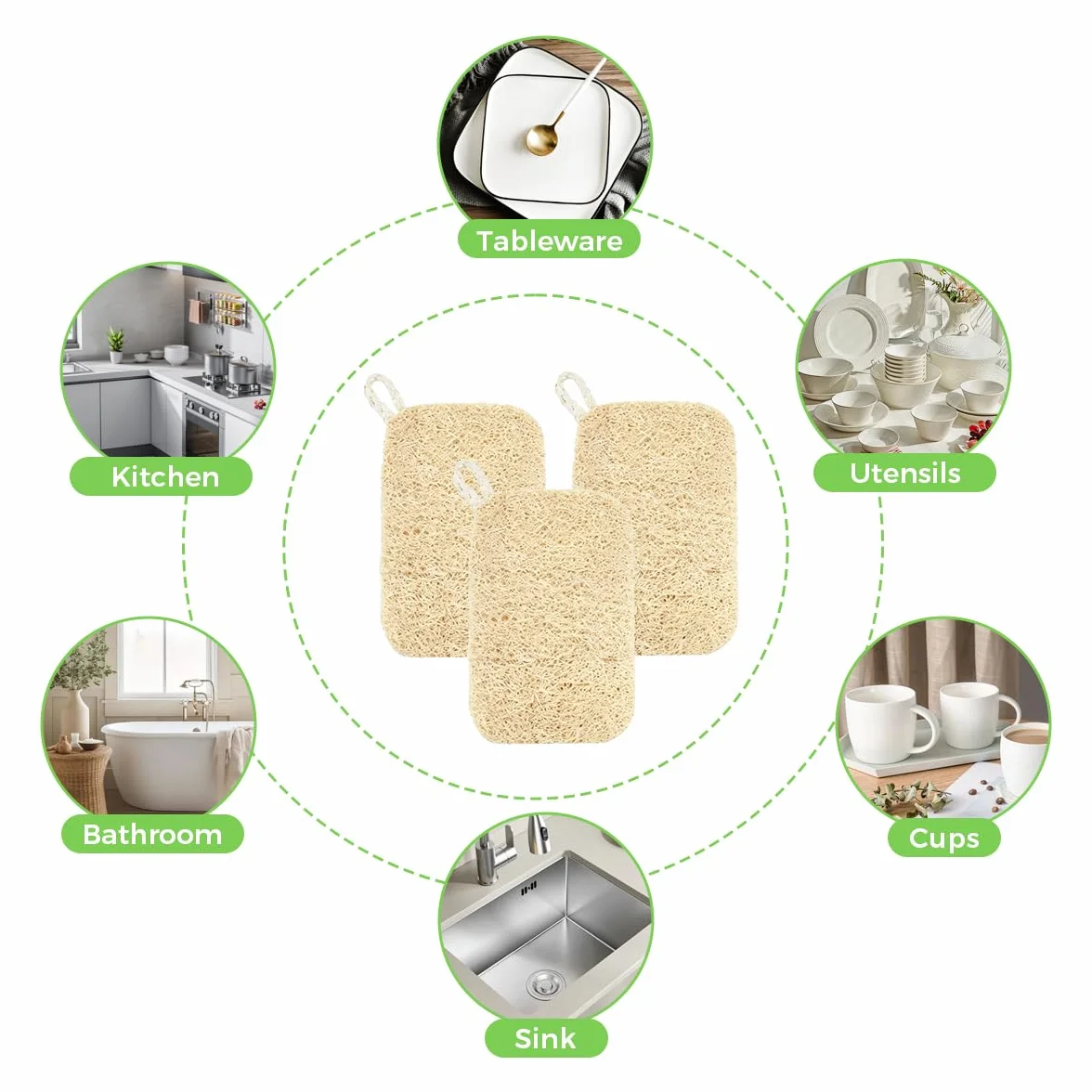 Lufa Natural Estropajo 6 Piezas 9x14 cm Loofah Sponge Resistente a Manchas Repelente Aceite Absorbente