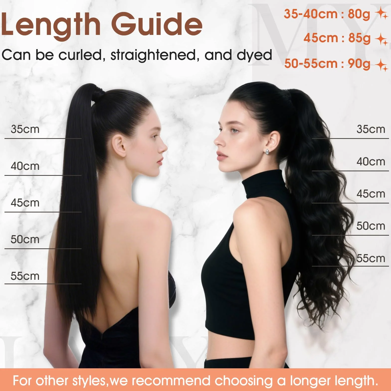 MY-LADY Coleta Postiza Pelo Natural 50cm Extensiones de Cabello Cola Humano Ponytail Liso #1B Negro Natural 95g