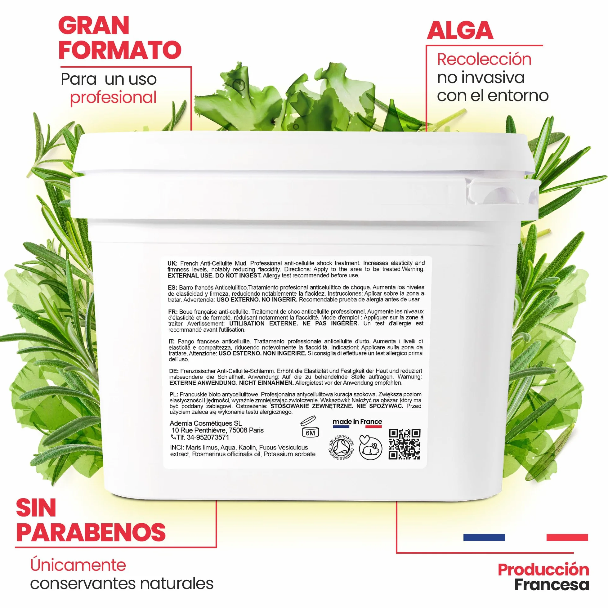 Barro de Algas Anticelulitico: Combate Celulitis y Flacidez Corporal. Efecto Reafirmante y Resultados Visibles. Fango Profesional SPA Tratamiento de Choque - Ready To Use - 6000 g 6 kg