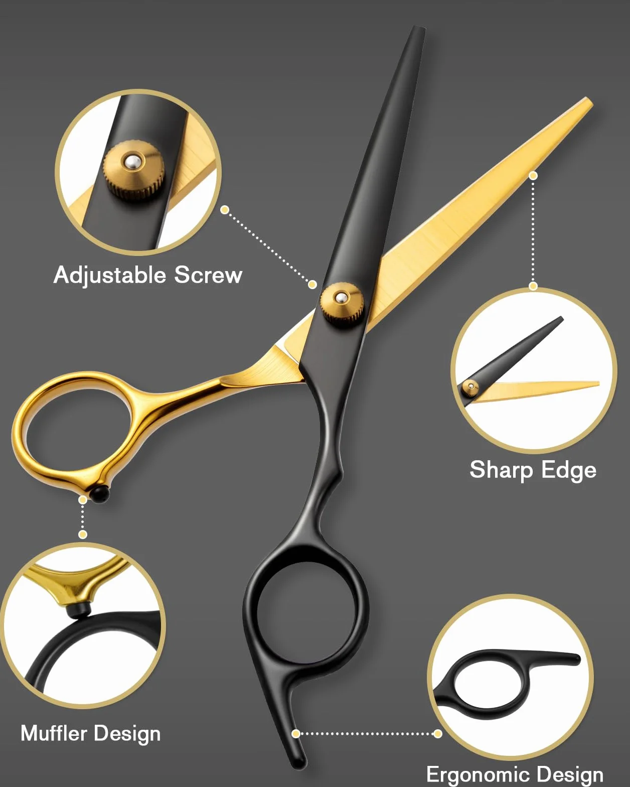 Lictin 15 en 1 Kit 6.7" Tijeras de Peluquería Profesional Acero Inoxidable con Peine, Tijeras Entresacar, Bolso de Cuero, Negro y Dorado