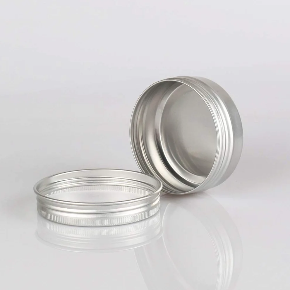 100 piezas 60ml Tarros de hojalata de aluminio de plata redondos vacíos con tapas de tornillo envases de cosméticos ideales para bálsamo labial DIY vela pomada en polvo artesanías incluyendo 3