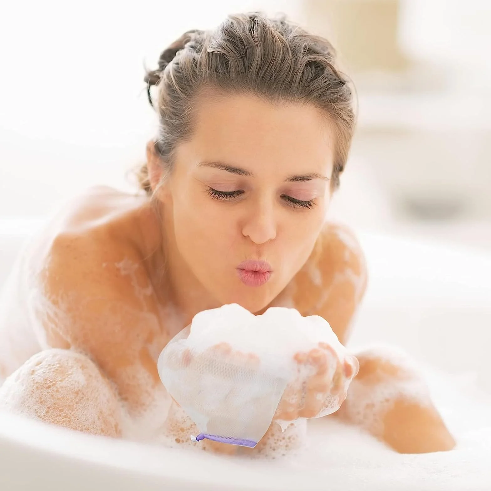 Bolsas de Jabón Exfoliante de Malla con 4 Ganchos, Red de Espuma Facial para Baño y Masaje