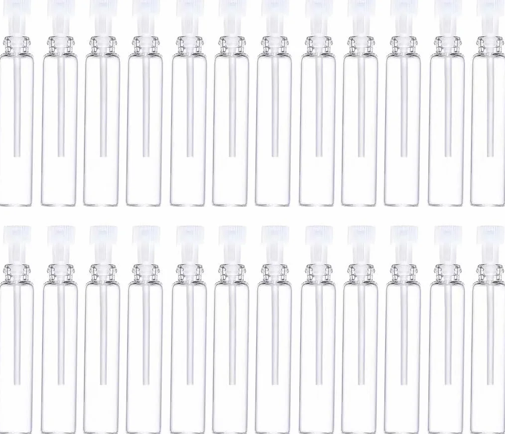 Botellas Vacías de Muestras de Perfume 2ml Mini Tubo de Vidrio con Tapas de Varilla Blancas Viales Recargables