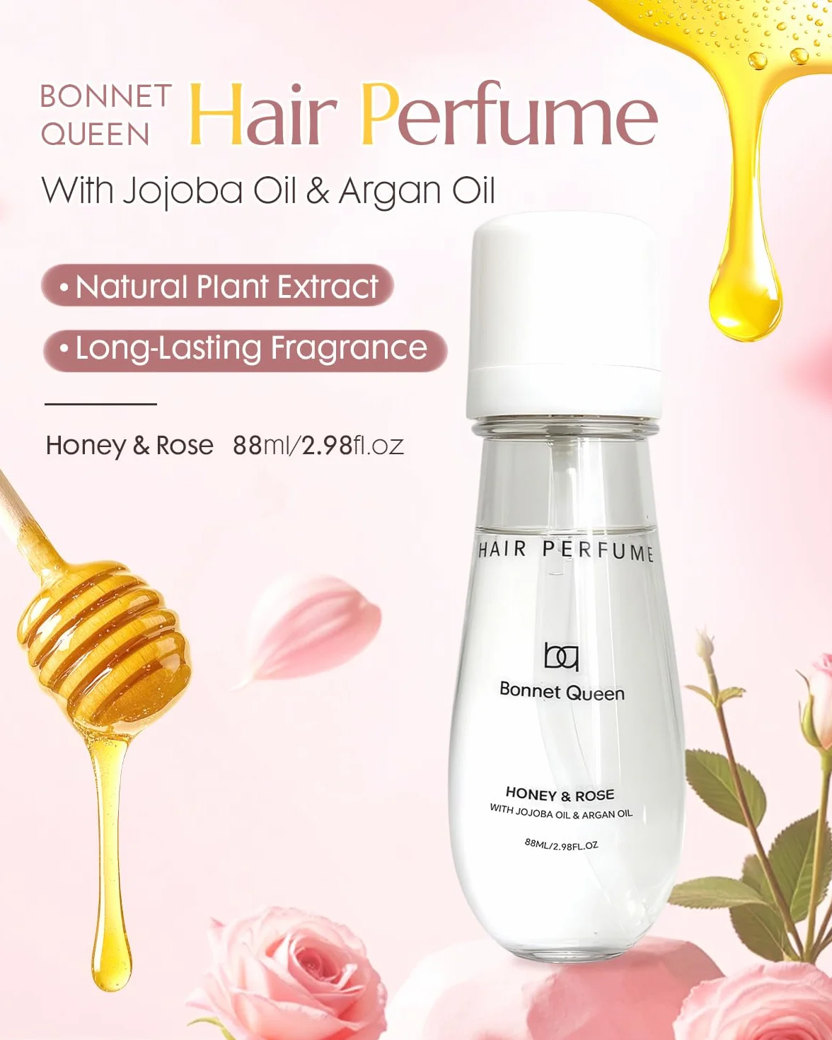 BONNET QUEEN Perfume para el Cabello Mujer, Fragancia Capilar Honey & Rose, 88ml