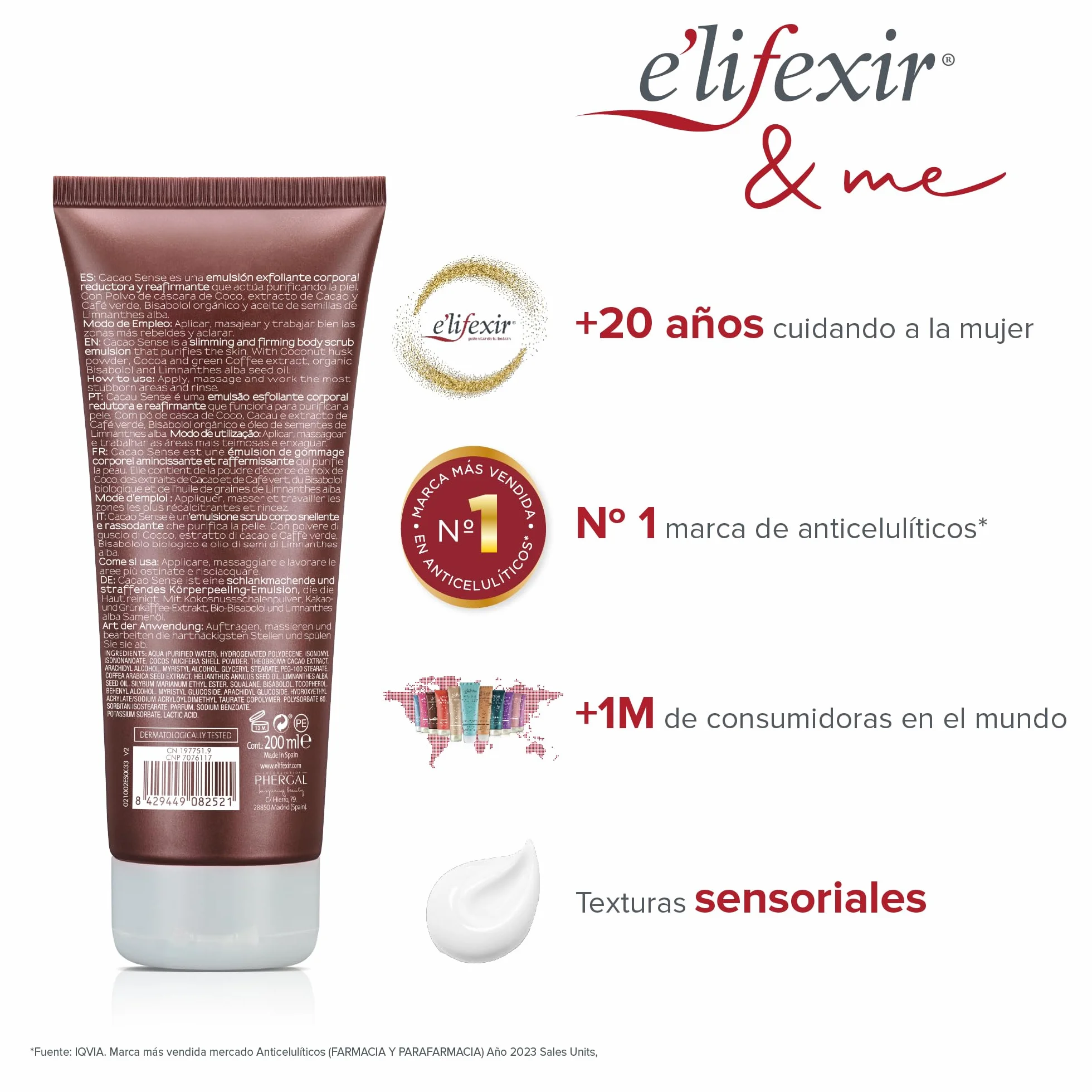 Elifexir Cacao Sense Exfoliante Corporal Reductor y Reafirmante 200 ml