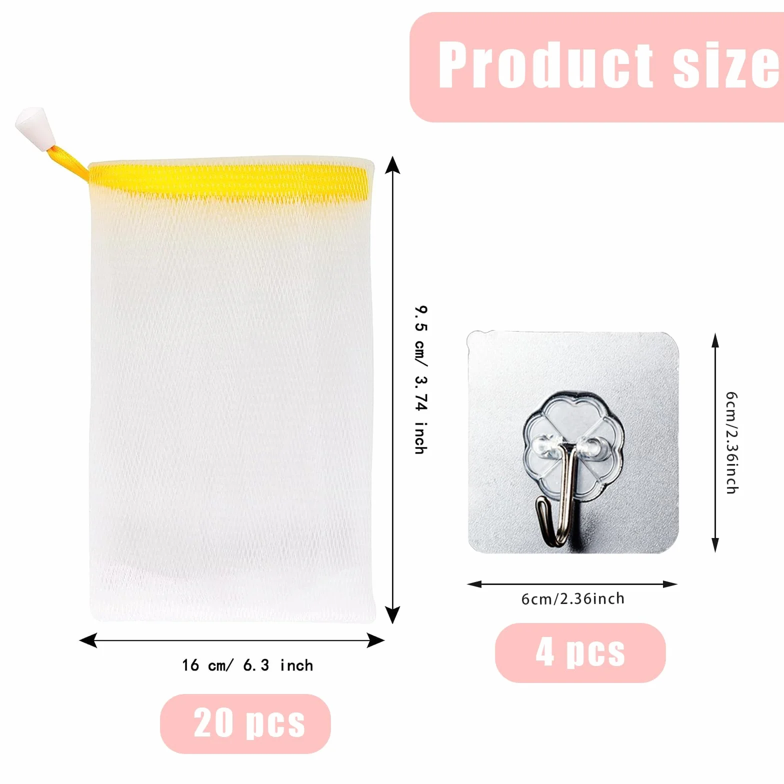Bolsas de Jabón Exfoliante de Malla con 4 Ganchos, Red de Espuma Facial para Baño y Masaje