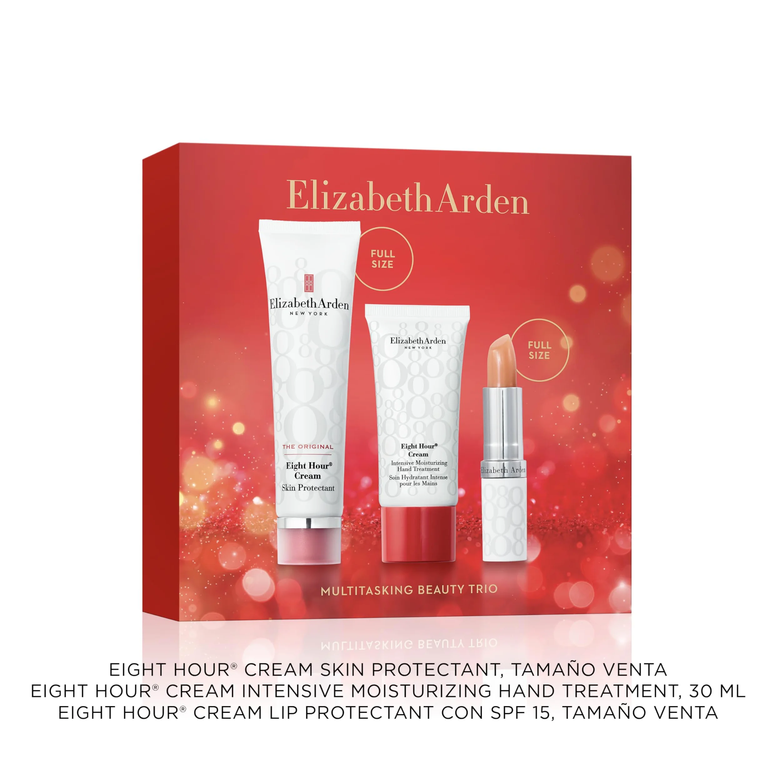 Elizabeth Arden - Eight Hour Nourishing Skin Essentials Caja Regalo 3 Piezas, Balsamo Labial Con Protector Solar SPF 15, Crema de Manos y Skin Protectant, Skincare para Regalos Originales Para Mujer