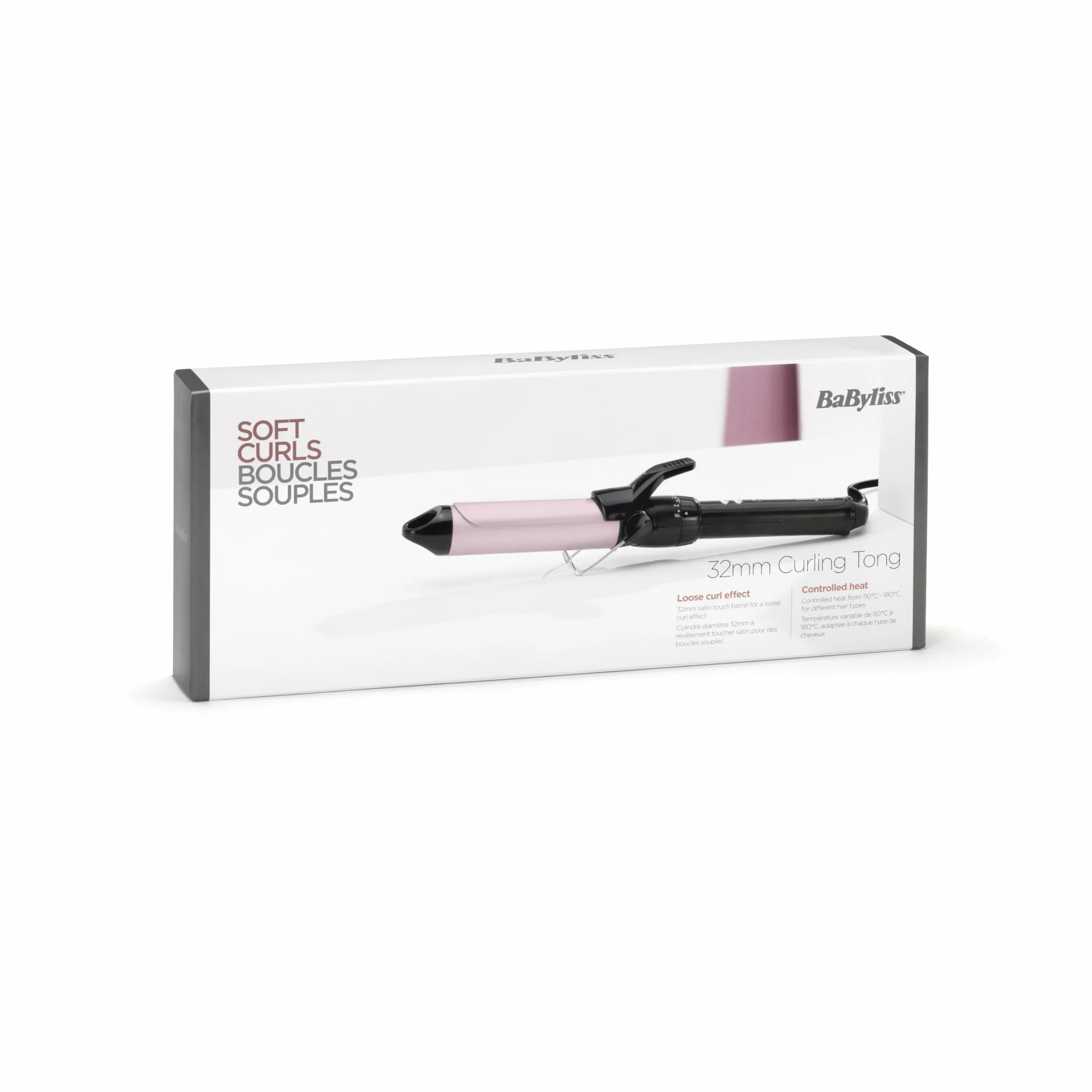 BaByliss Tenacilla 32 mm Rizador de pelo Barril Pro Satin Touch 10 ajustes temperatura Calentamiento rápido Negro rosa C332E
