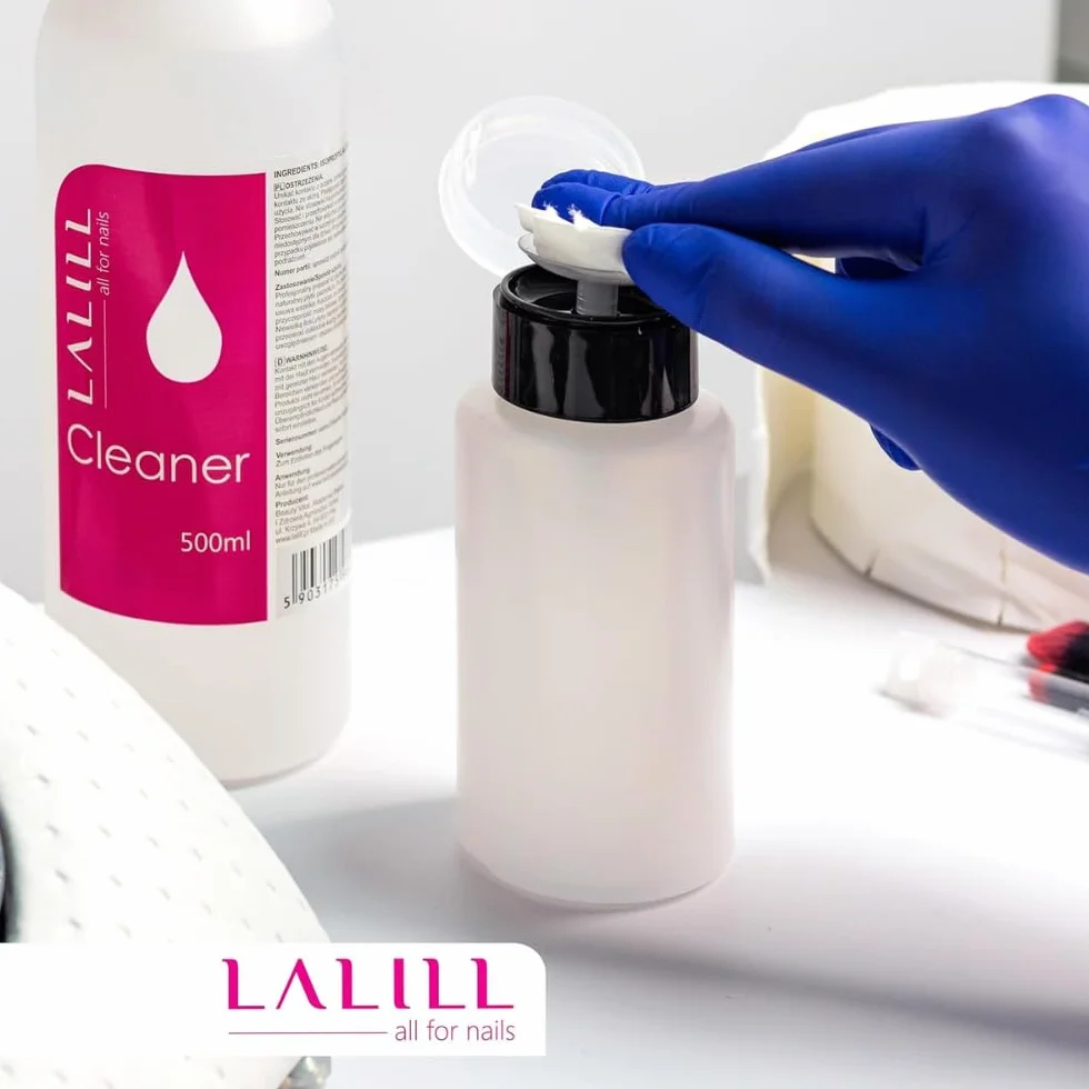 LALILL Cleaner de Uñas 500ml con Dosificador y 500 Almohadillas - Limpiador para Uñas de Gel y Semipermanente - Botella con Bomba 200ml - Algodón sin Pelusa