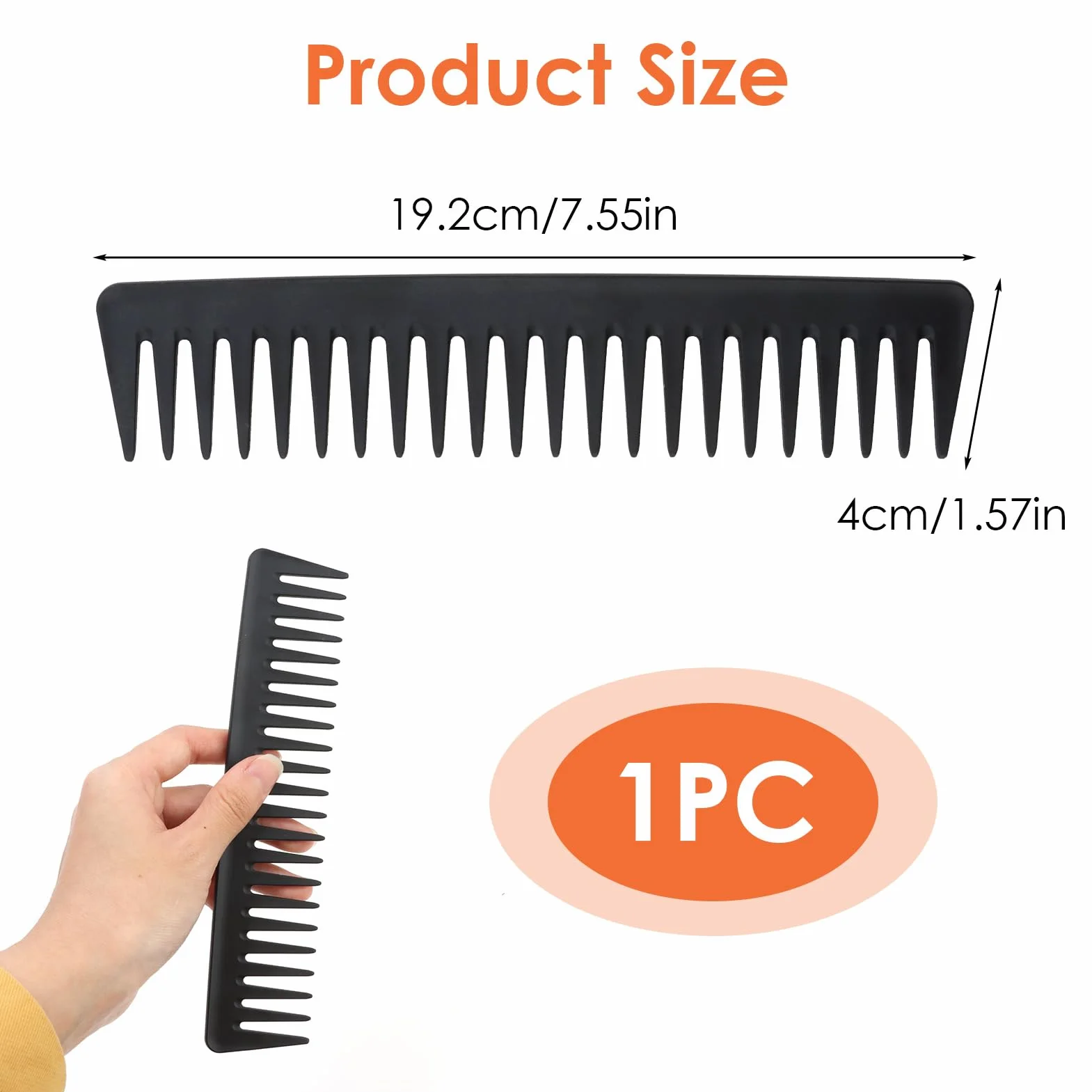 Peine de Carbono de Dientes Anchos Antiestático para Cabello y Barba Profesional