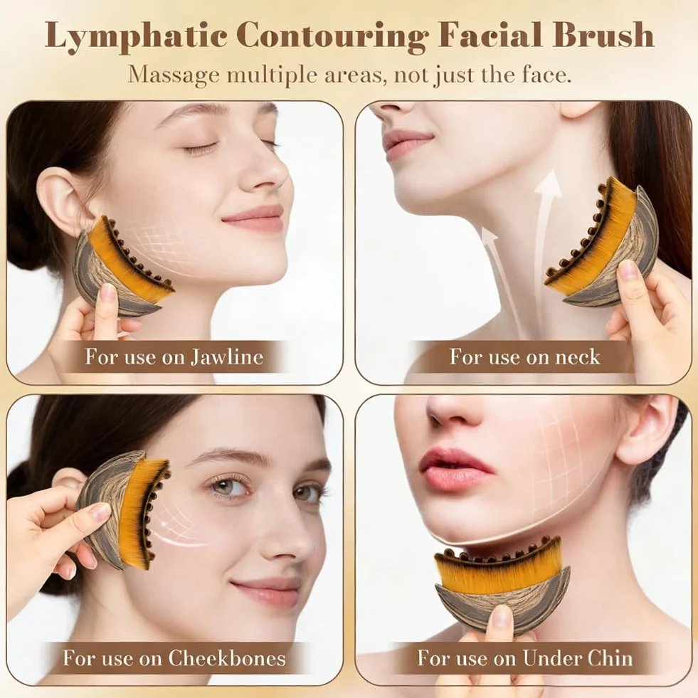 Cepillo Facial de Contorno Linfático, 2pcs Cepillos Faciales Exfoliantes de Cepillado en Seco Masajeador