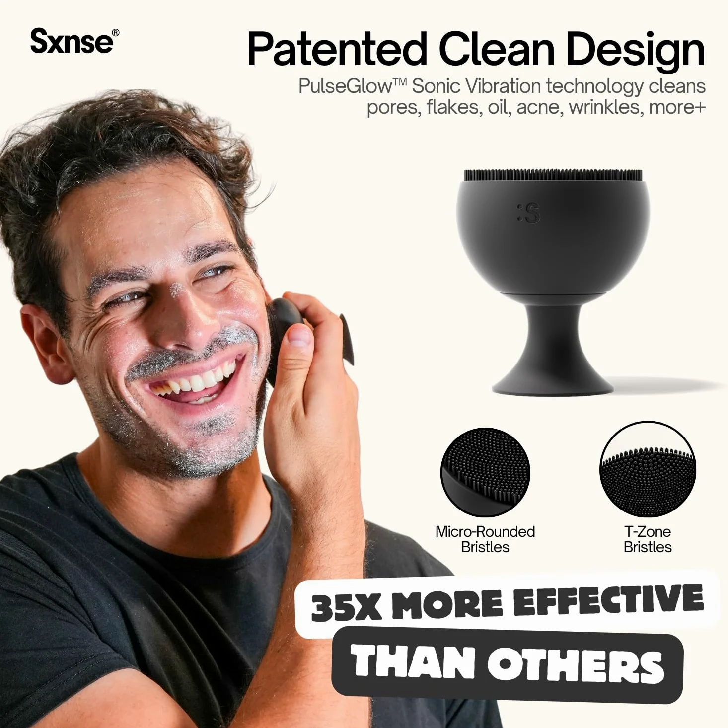 Sxnse Palm Silicone Face Scrubber – Cepillo eléctrico compacto de limpieza facial para acné, poros y maquillaje – Exfoliador facial impermeable con 3 velocidades – Herramienta recargable para el