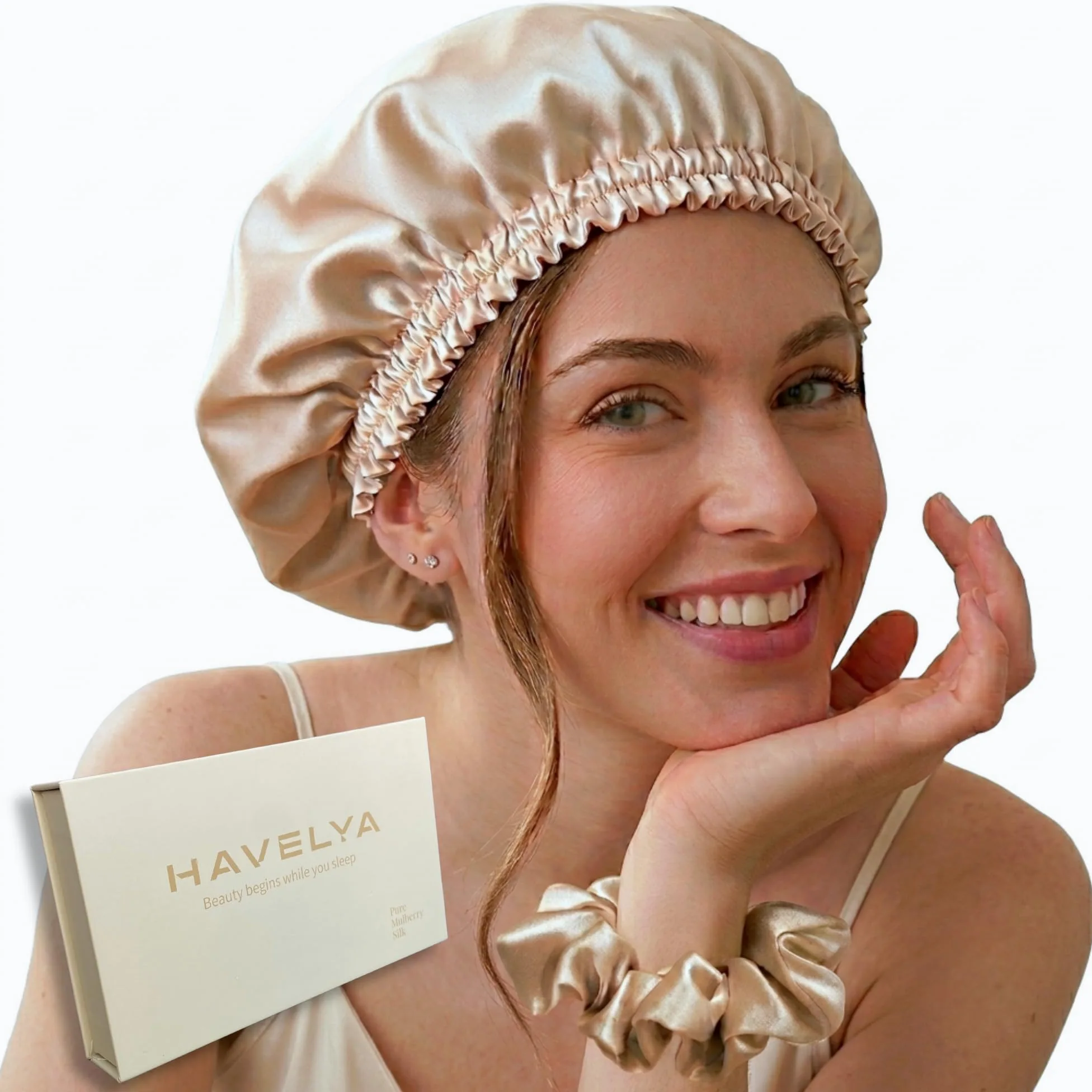 Gorro de seda para dormir de seda de morera de 22 mommes. Gorro de dormir antideslizante y antiarañazos, contra el encrespamiento, rotura del cabello, puntas secas e ideal para cabello largo, rizos y