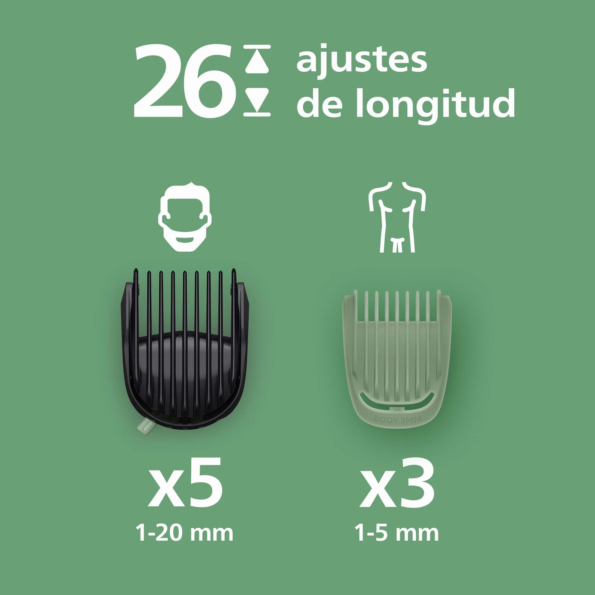 Philips Recortadora todo en uno de 17 en 1 Serie 7000 - Afeitadora y cortapelos hombre para rostro, cabeza y cuerpo, cuchillas de acero autoafilables, 26 longitudes, recargable, MG7961/15