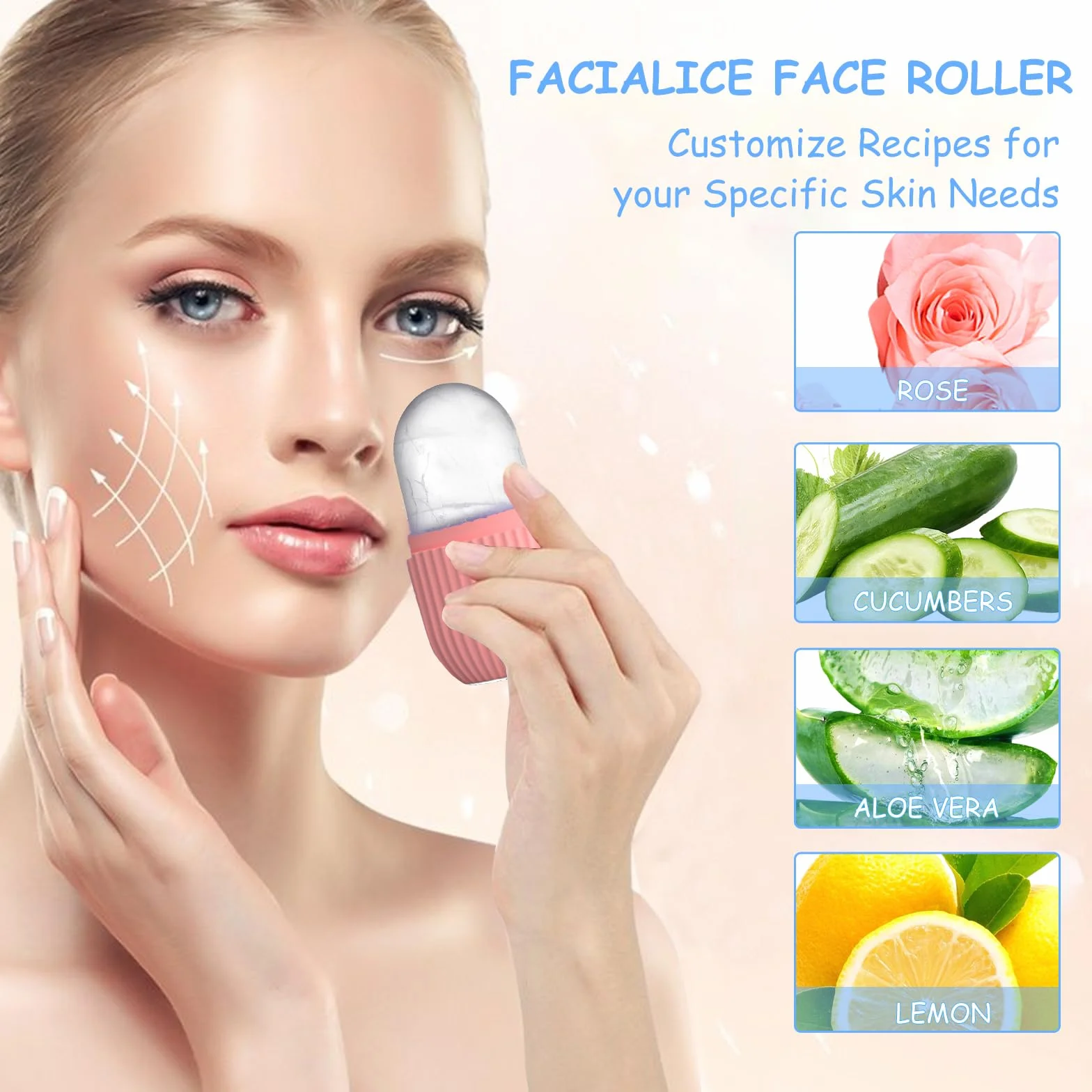 Rodillo Masaje Facial Hielo Ice Roller Facial 3 Piezas Desinflamación Refrescante Calmante