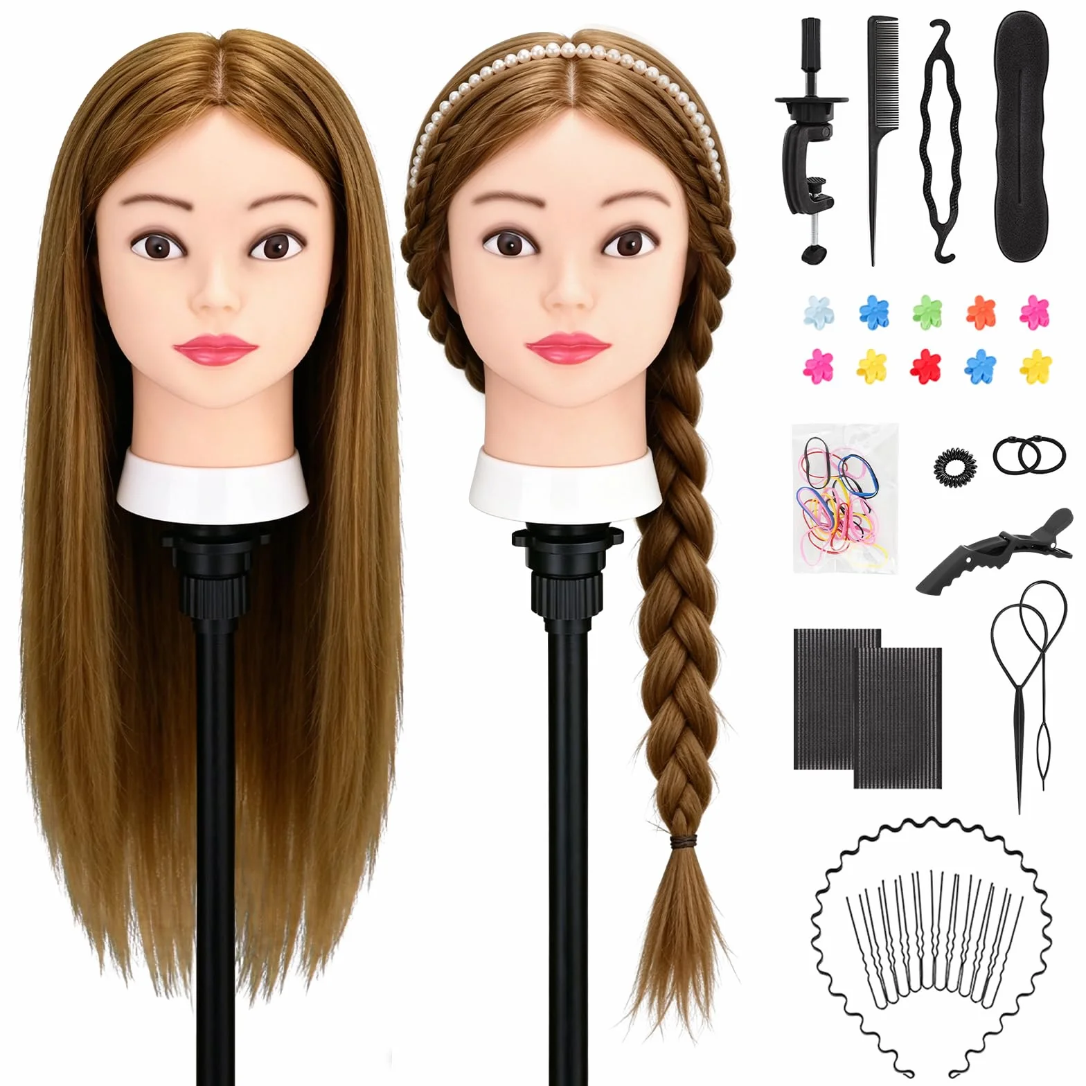 Yofuly Cabeza Maniquí 26inch Cabello Humano 80% Modelo Peluqueria con Abrazadera Mesa Trenzas DIY