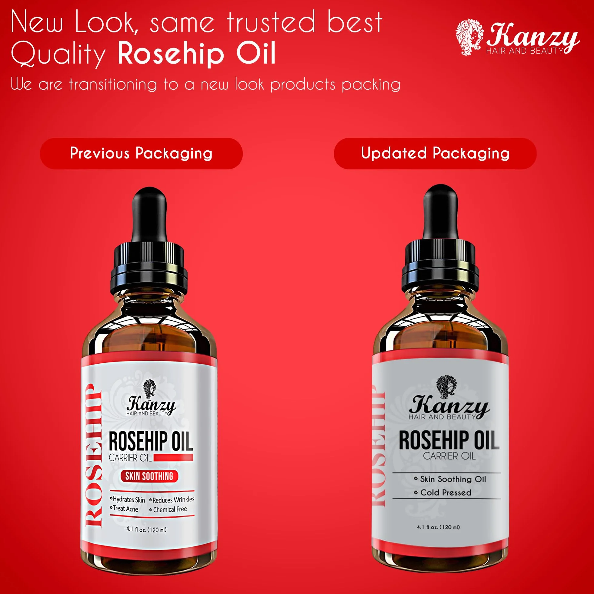 Kanzy Aceite de Rosa Mosqueta 120ml Prensado en Frío sin Refinar para Cicatrices y Estrías