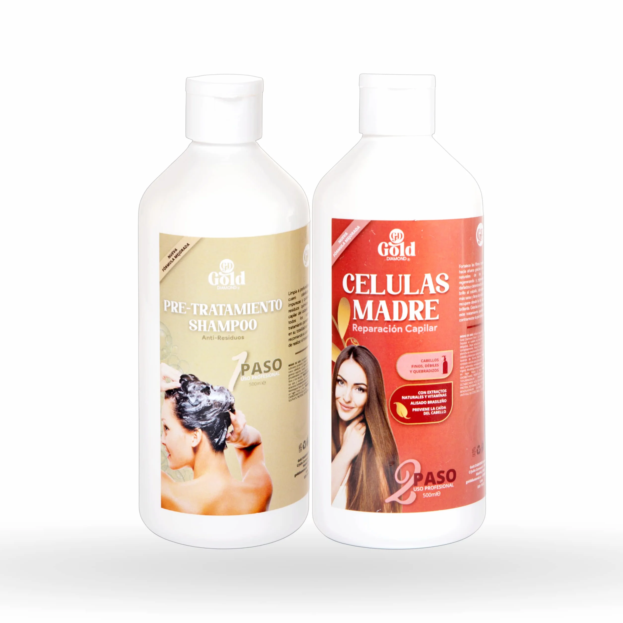 Gold DIAMOND Kit de Alisado Células Madre Sin Formol Tratamiento de Keratina Fortalecedor y Reparador para Cabello Débil, Fino y Quebradizo Compatible con Color y Tinte 500mL