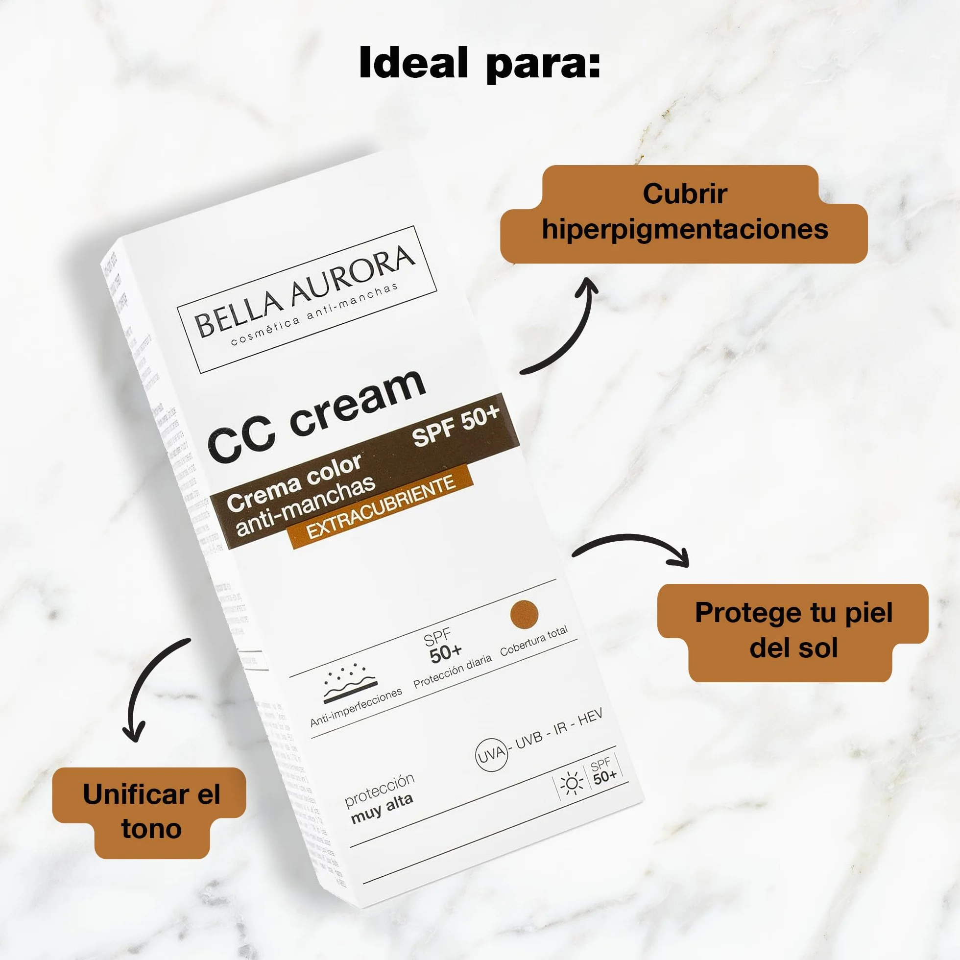 BELLA AURORA CC Cream Antimanchas Extracubriente SPF50+ 30 ml Protector Solar Facial