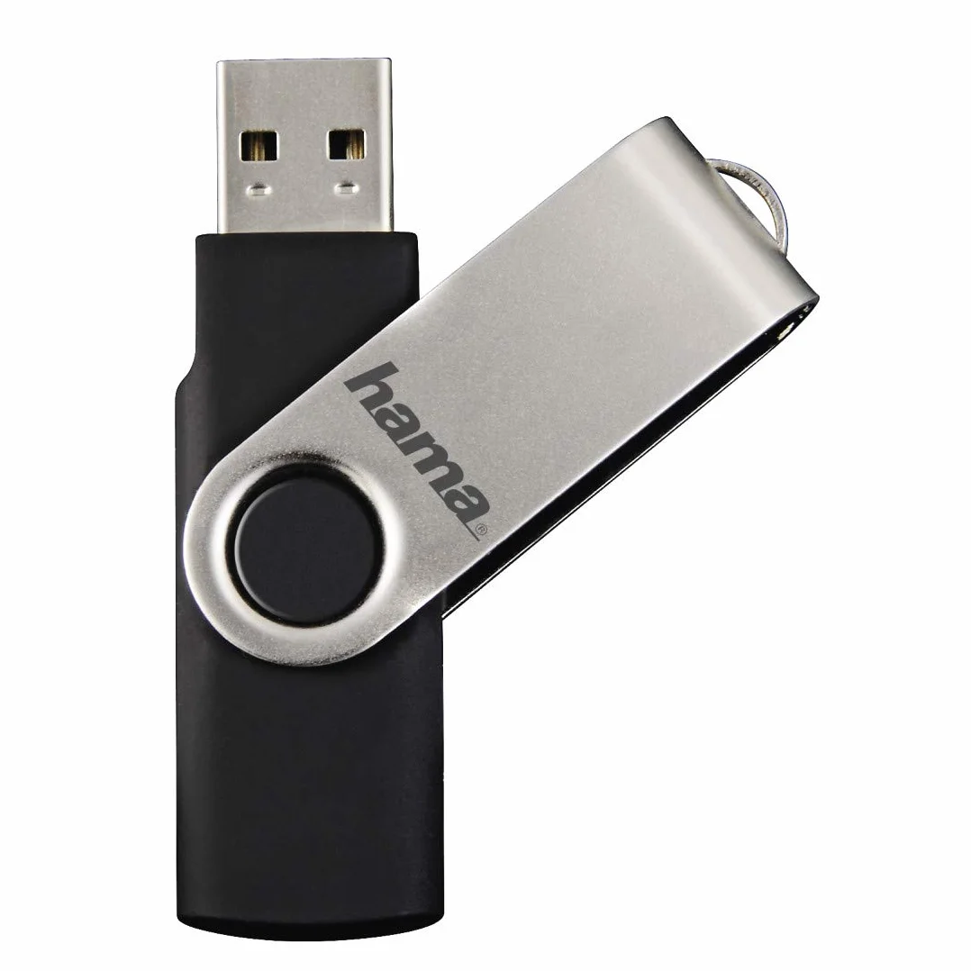 Hama Pendrive USB 2.0 128 GB Memoria USB-A 15 MB/s Giratorio Clip Metal Negro Plata