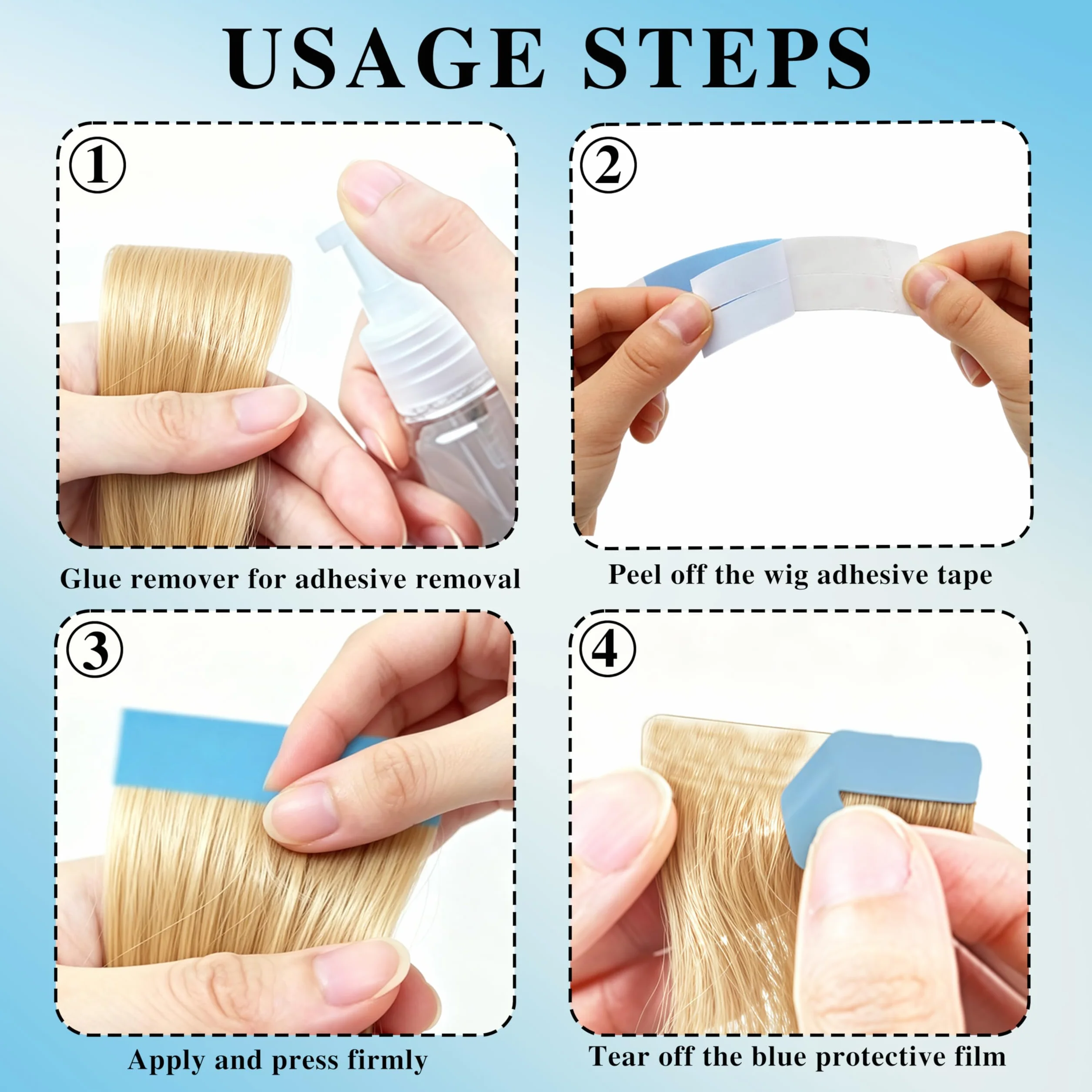 Cinta adhesiva invisible de doble cara 72 unidades resistente al agua para extensiones de cabello real