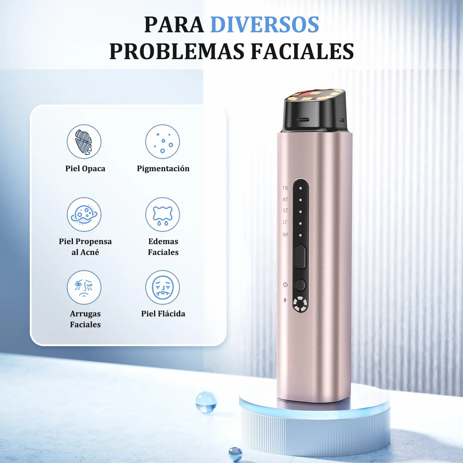 Aparato Radiofrecuencia Facial, 5 en 1 Masajeador Facial de Microcorriente, Dispositivo Eléctrico de Belleza Antiarrugas, Antiacné, Reafirmante y Lifting para Rostro y Cuello