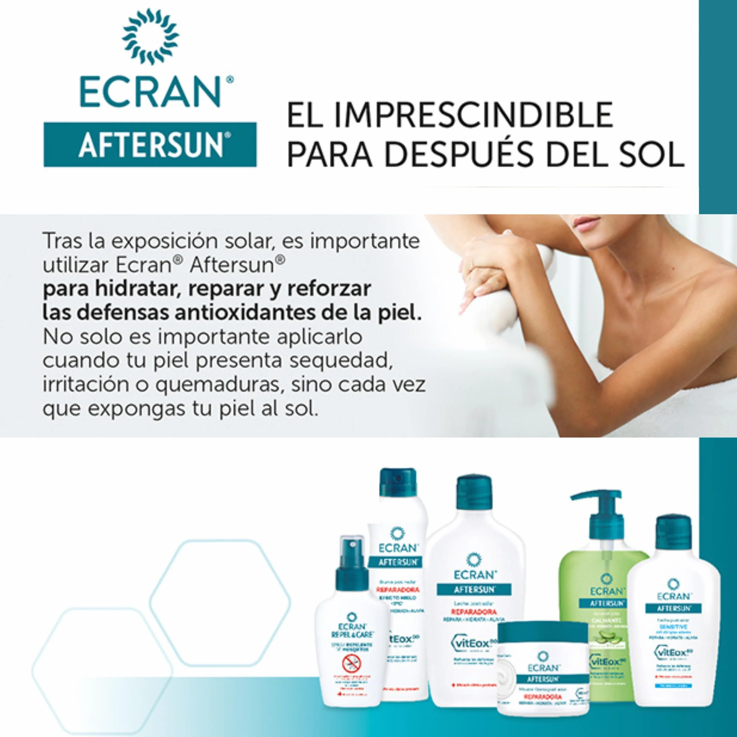 Ecran Aftersun Leche Post Solar Reparadora 400 ml Hidrata Calma Alivia Repara