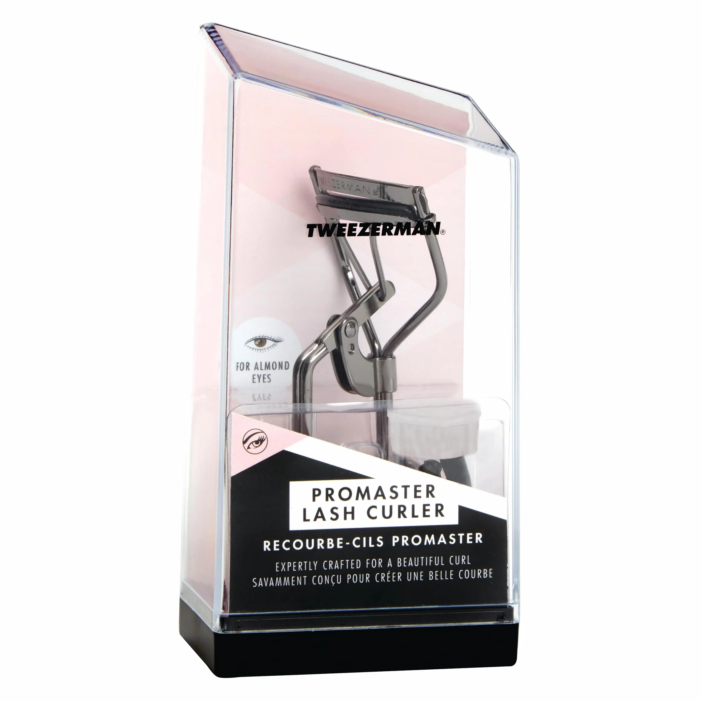 TWEEZERMAN Rizadores de pestañas ProCurl & ProMaster (para ojos redondos y almendrados, con 3 almohadillas de repuesto, acero inoxidable)