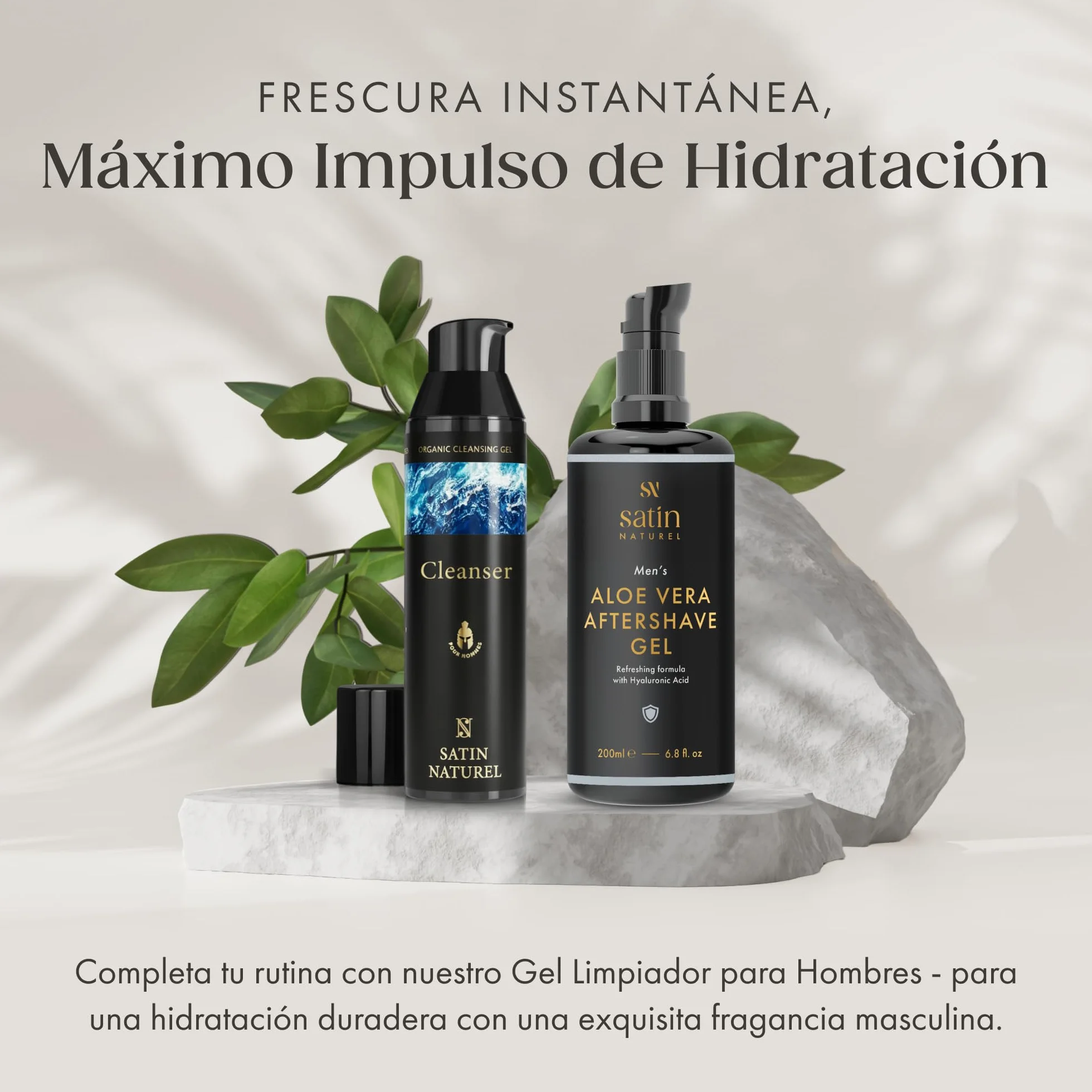 Satin Naturel After Shave 3:1 con Aloe Vera Gel 200ml Crema Hidratante Facial Serum Ácido Hialurónico Regalo Hombre