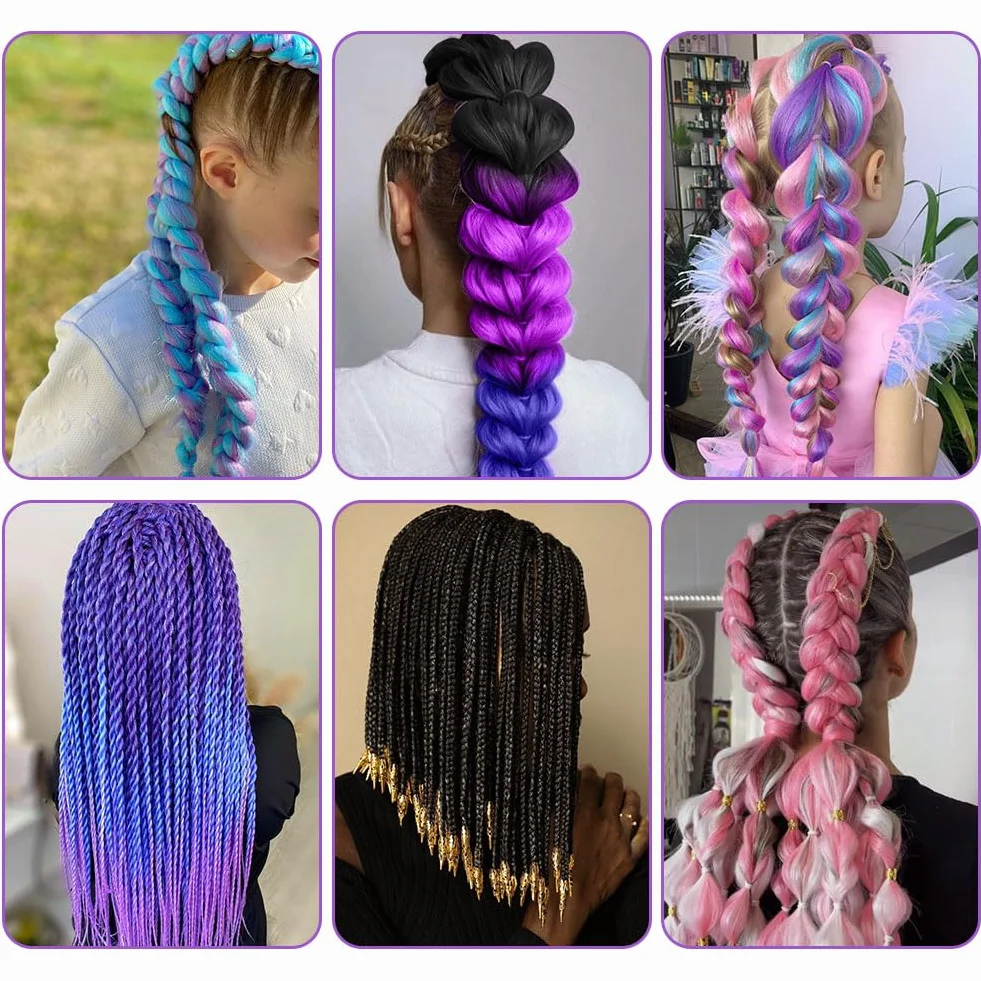 Aomig Extensiones 24" Trenzas Africanas Pelo Sintético Rosa Coleta Postiza Accesorios Cabello Trenzado