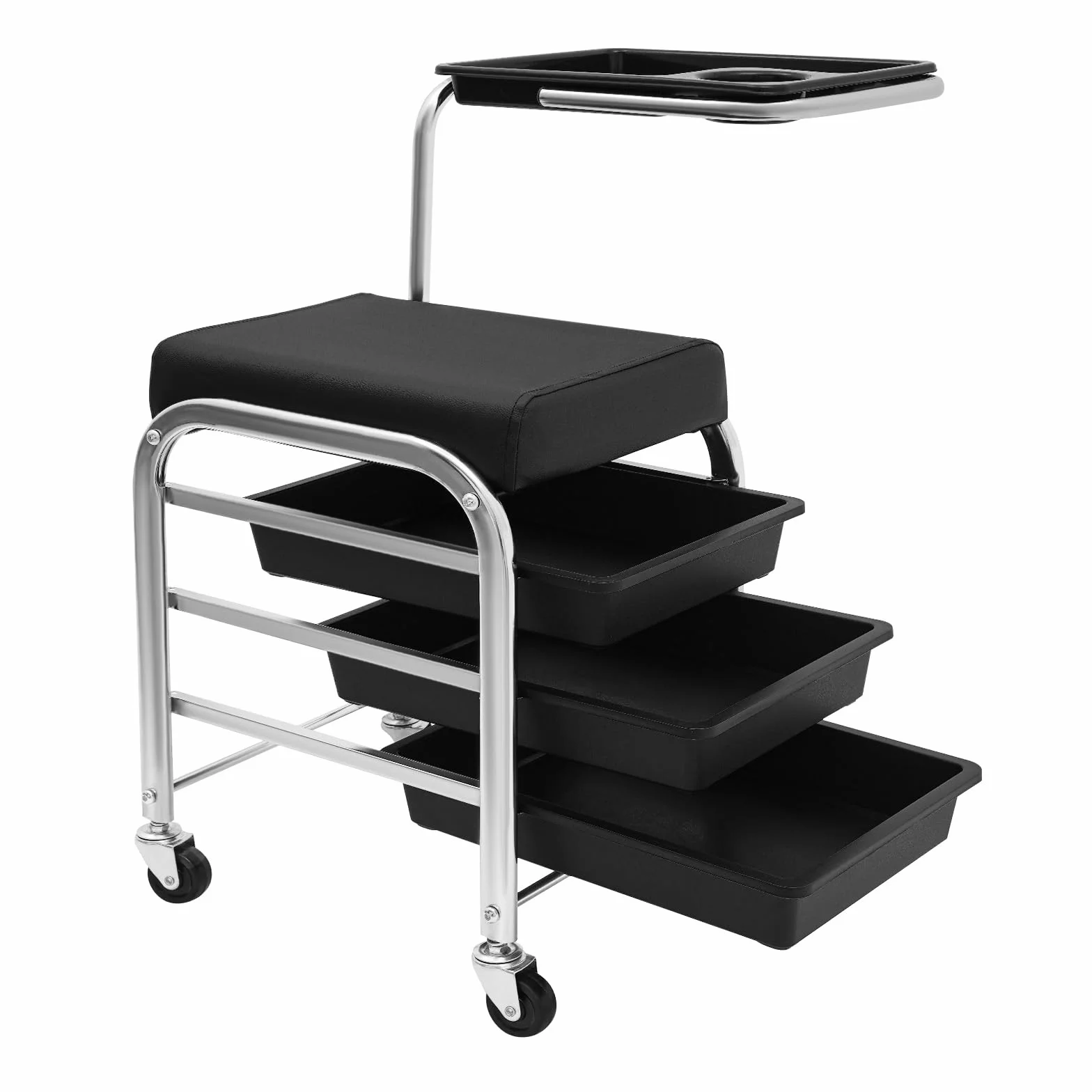 Carrito de peluquería 3 niveles altura ajustable 53-77 cm 4 ruedas negro