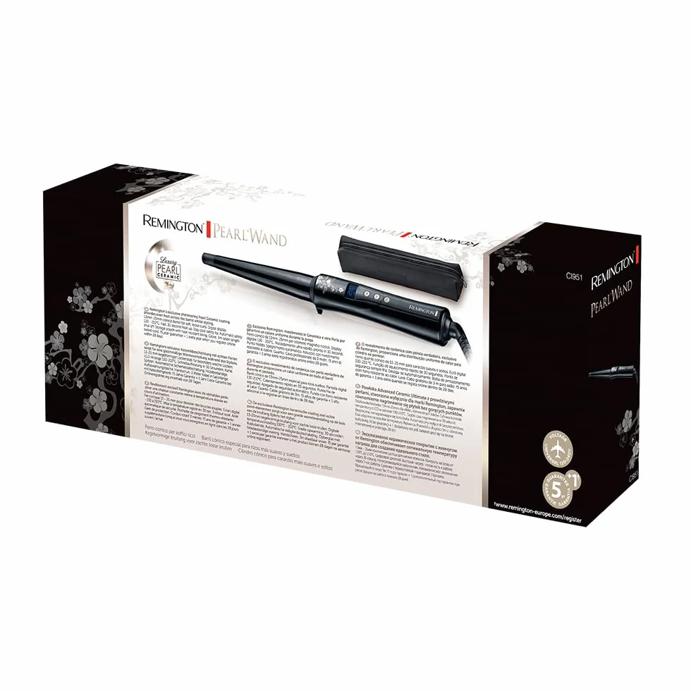 Remington Rizador Pelo Ondas cónico 13-25 mm Pearl revestimiento cerámico pantalla LCD 130-210 °C CI951