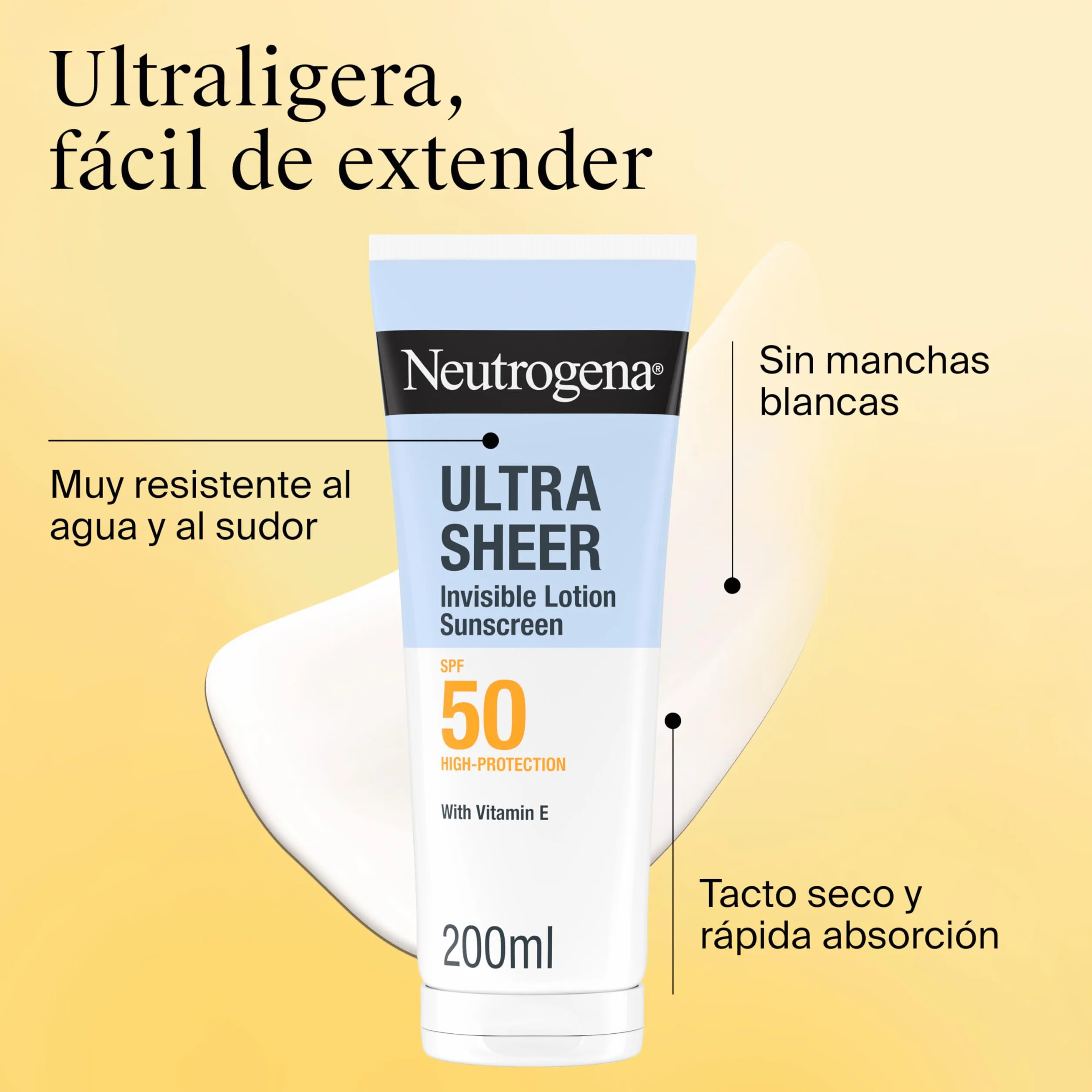 Neutrogena Ultra Sheer Solar Loción Invisible Hidratante SPF50 200ml Protector Solar Corporal Resistente al Agua