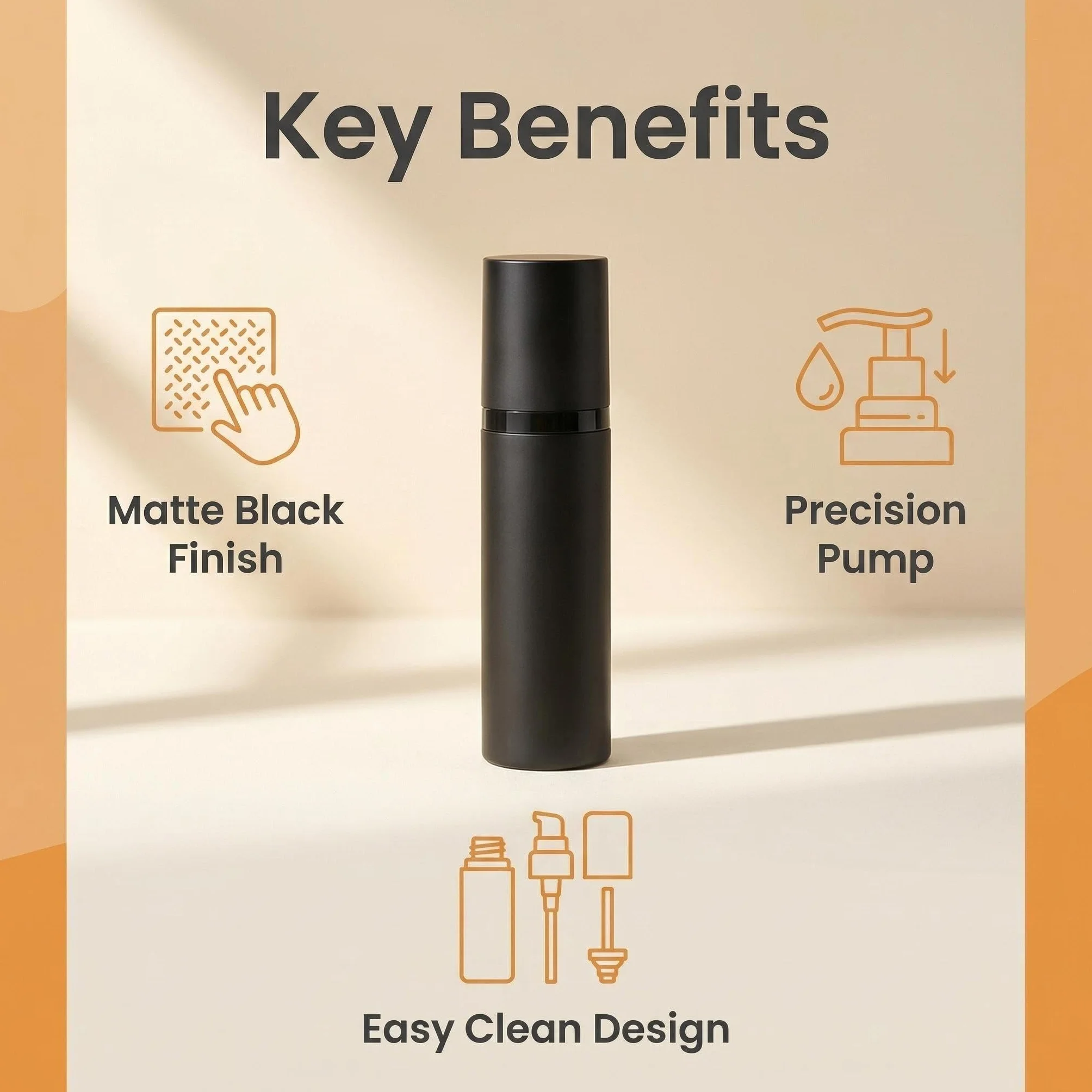 Upstore 3 botellas de plástico negro sin aire 50 ml, dispensadores de bomba loción al vacío, contenedores cosméticos recargables para base, crema, aceite esencial, suero