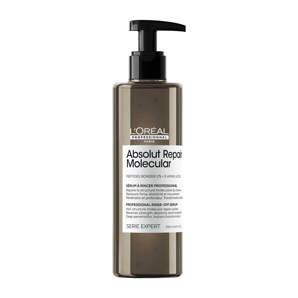L’Oréal Professionnel, Tratamiento Molecular Instantáneo, Sérum Pelo Seco y Dañado con Aclarado, Sin Sulfatos, Repara Daños y Fortalece el Cabello, Fórmula Patentada, Absolut Repair Molecular, 250ml