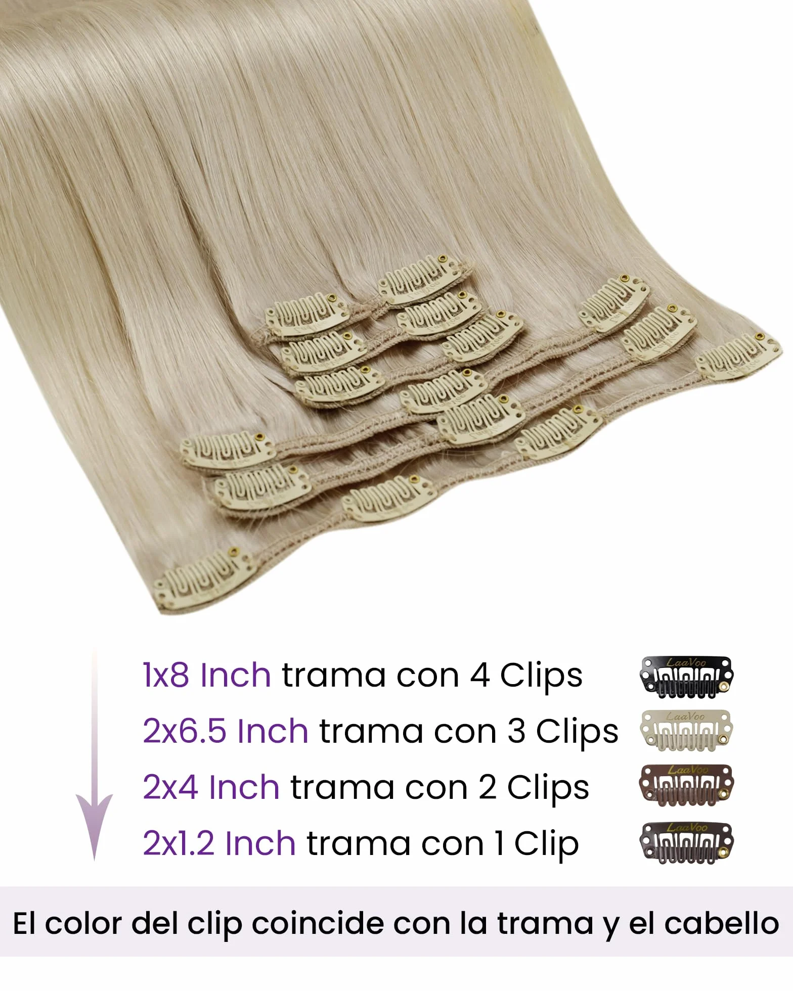 LaaVoo Double Weft Clip-In Hair Extensions Rubio Platino 35cm 105g #613