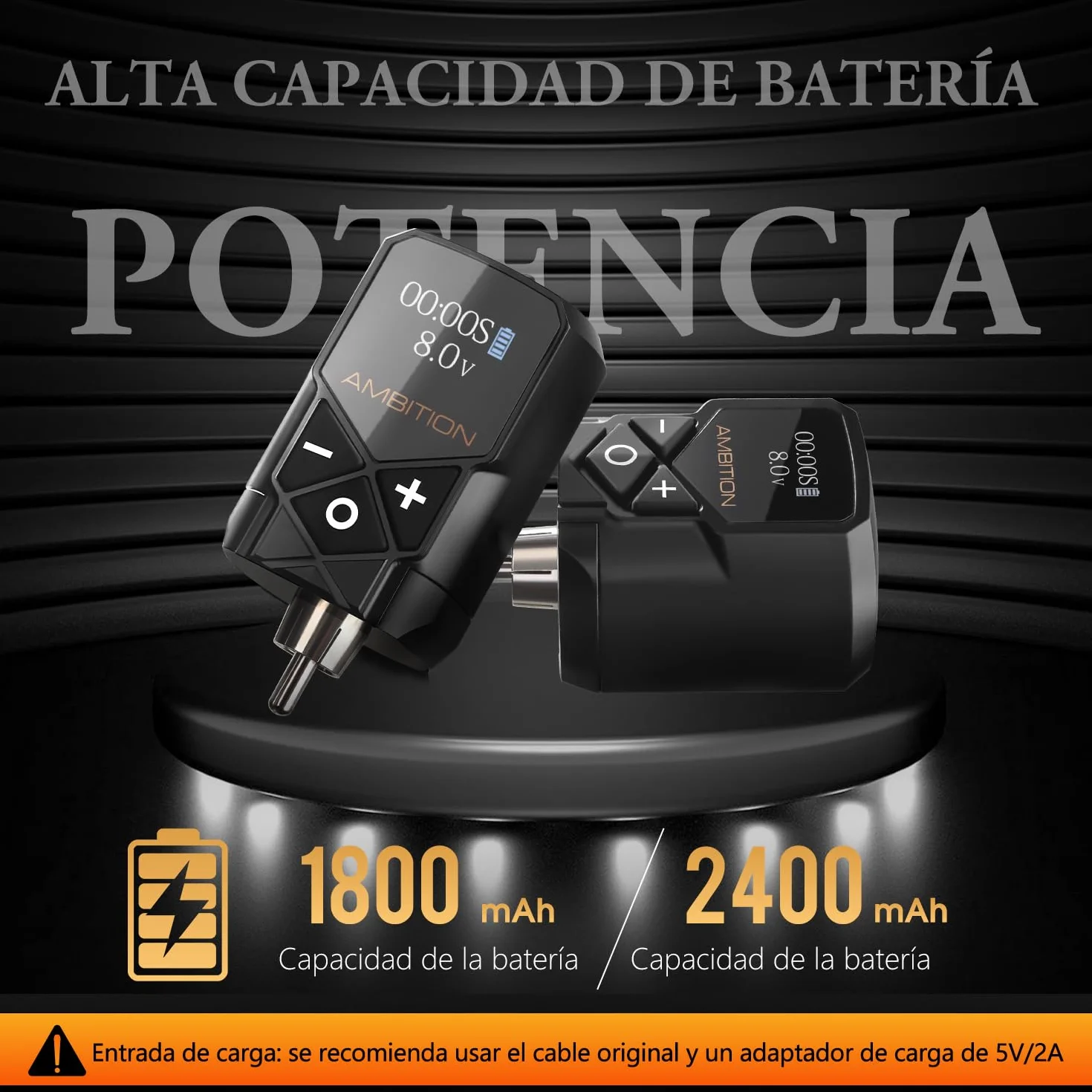 Ambition Kuark Mini Maquina de Tatuar Rotativa Fuente Inalámbrica con Batería 1800mAh, Pantalla LED y RCA Profesionales
