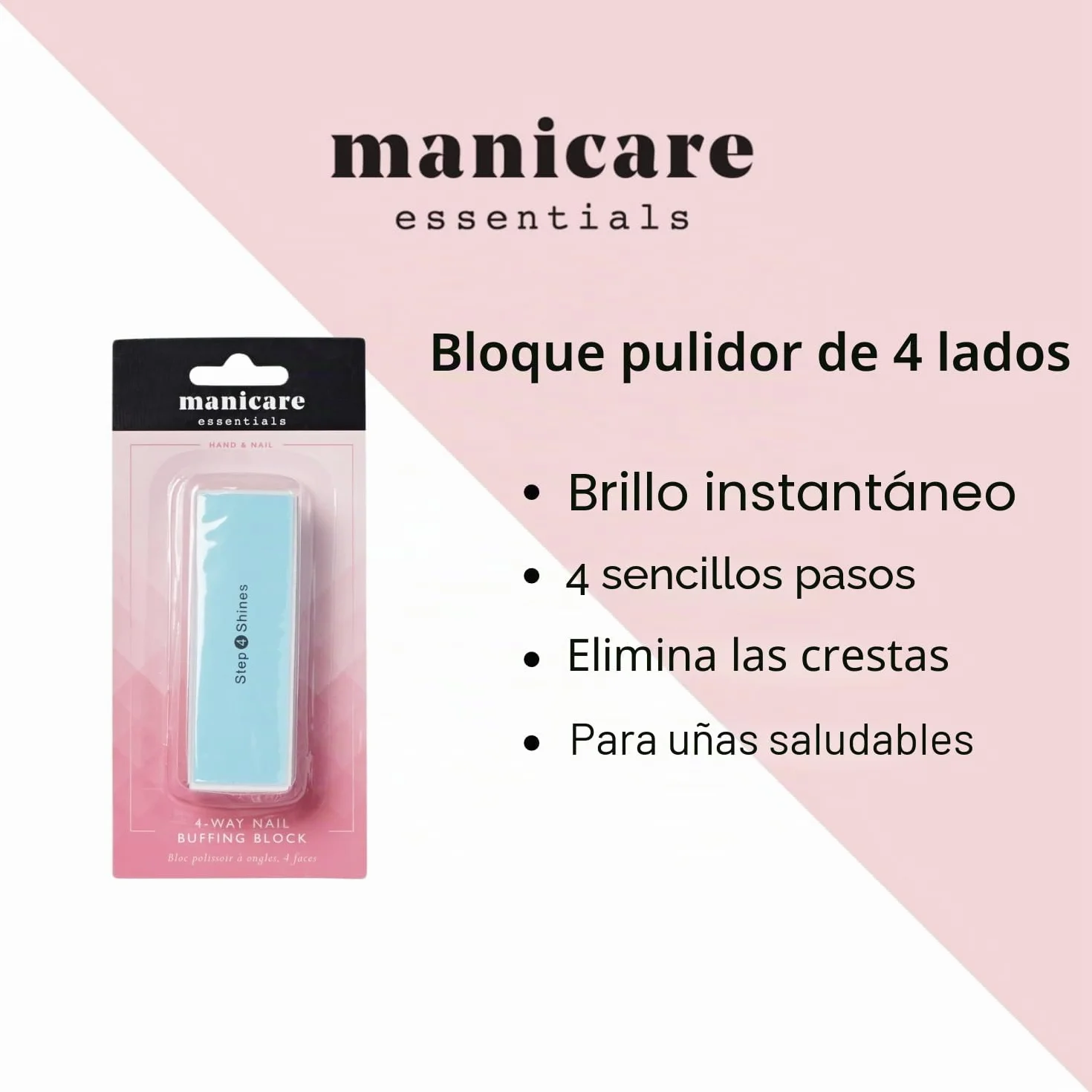 Manicare Bloque de pulido de 4 vías para uñas, elimina crestas y crea brillo instantáneo