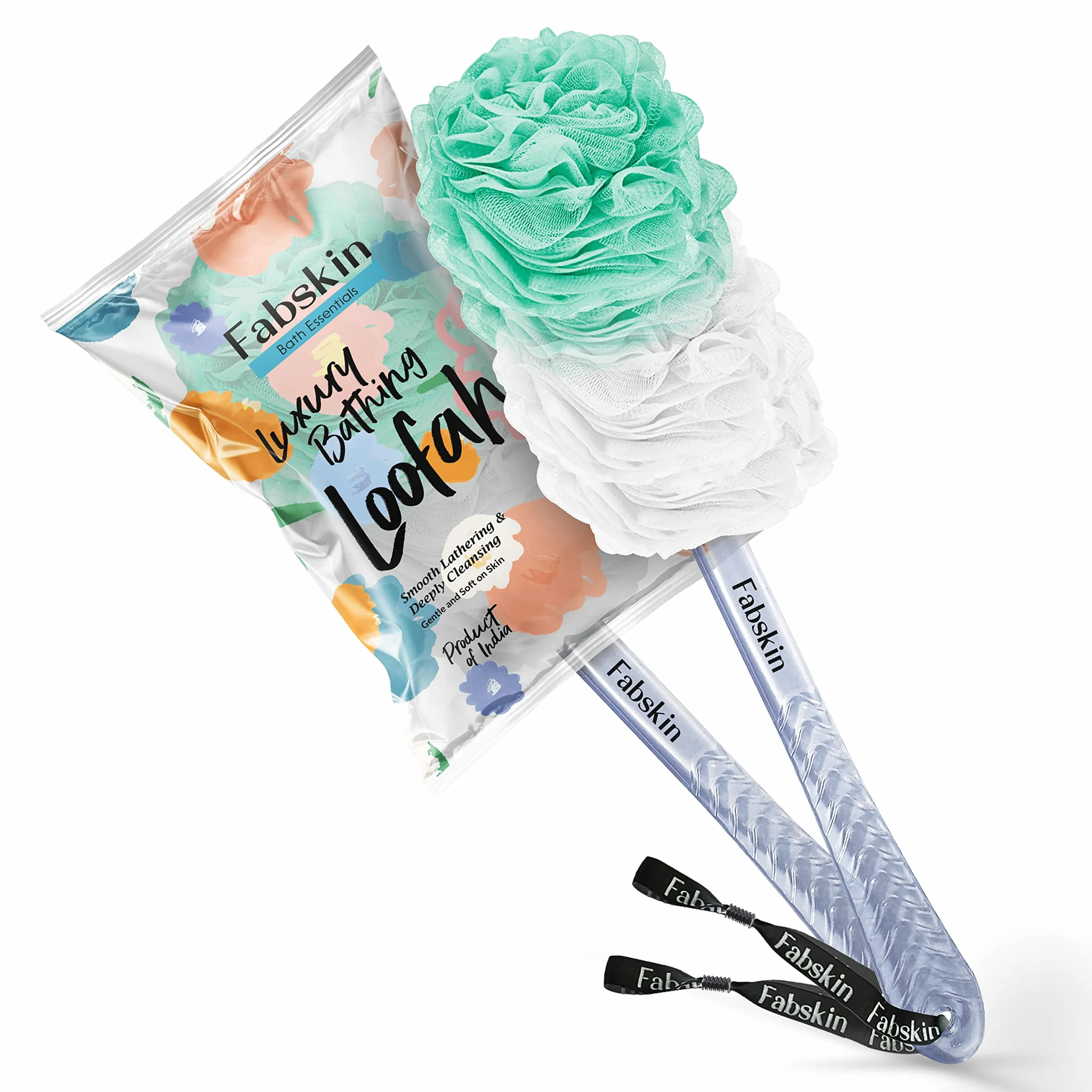 Fabskin Cepillo de baño corporal de lufa para hombres y mujeres con mango largo | Cepillo de baño corporal | Estropajo de espalda para baño | Fabricado en la India (verde)