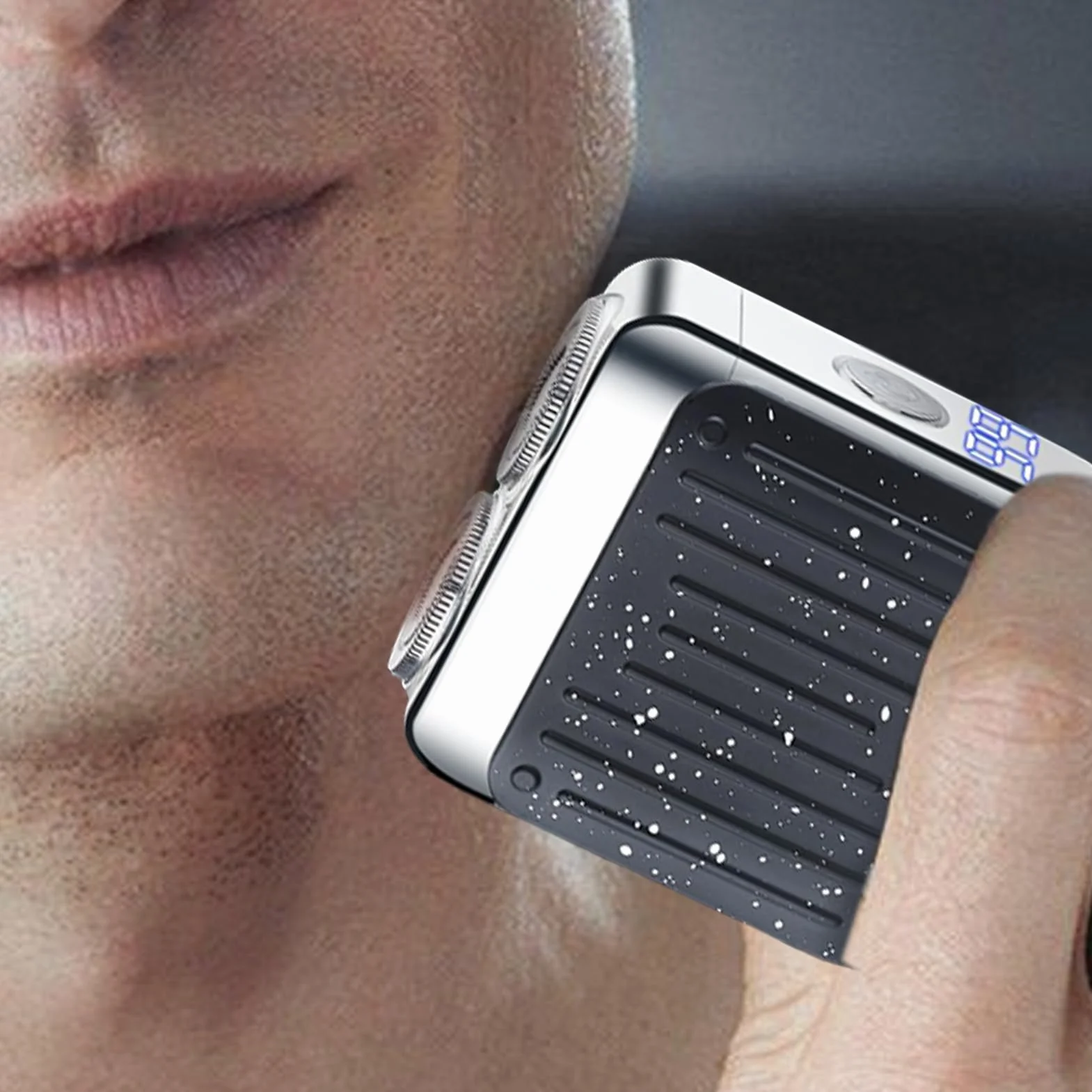 Mini Carga Eléctrica USB Afeitadora Barba Doble Anillo LED Portátil Húmedo Seco