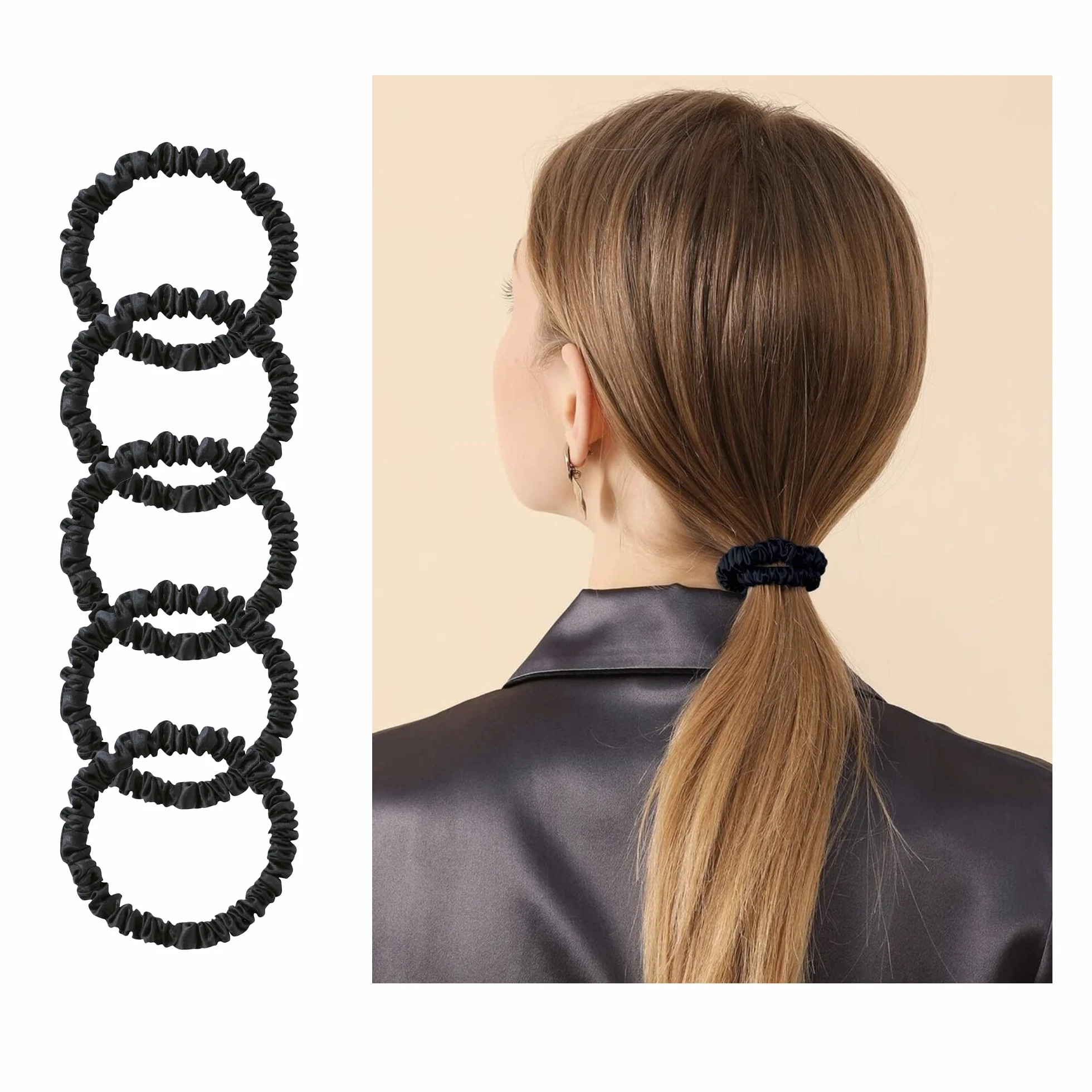 Townssilk 22 Momme Pure Silk Scrunchies Paquete de 5 para mujeres - Negro