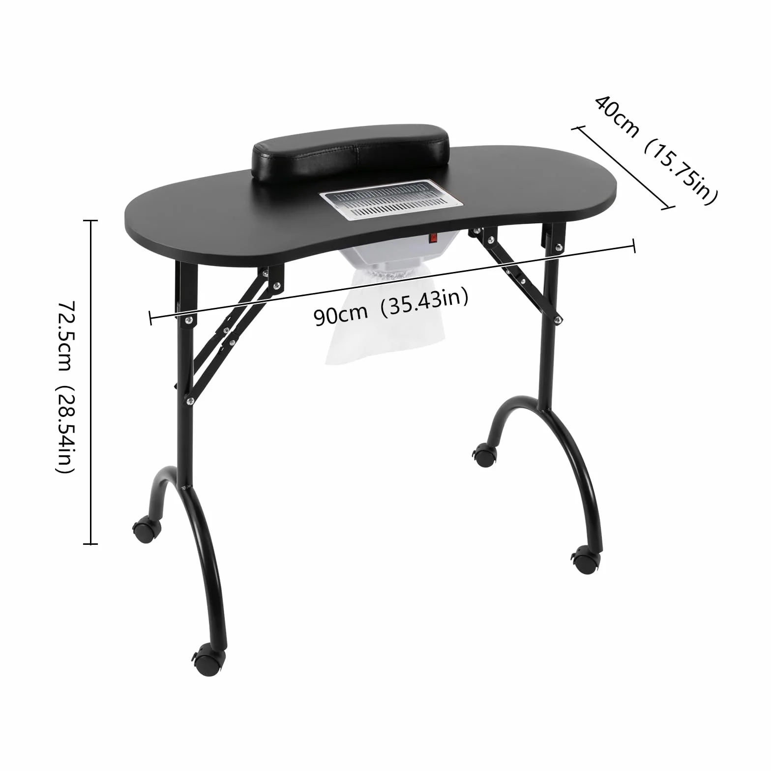 Mesa Manicura Plegable Escritorio Portátil con Cajón Mesa de Manicura con Aspiradora con Ruedas, Bolsa de Polvo, Bolsa de Transporte, 90 x 40 x 72,5 cm