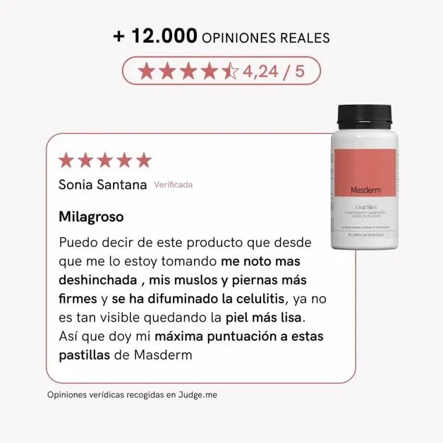 MASDERM 90 Cápsulas Anticelulitis con Té Verde, Complemento Alimenticio Natural, Control de Peso, Reductor y Reafirmante