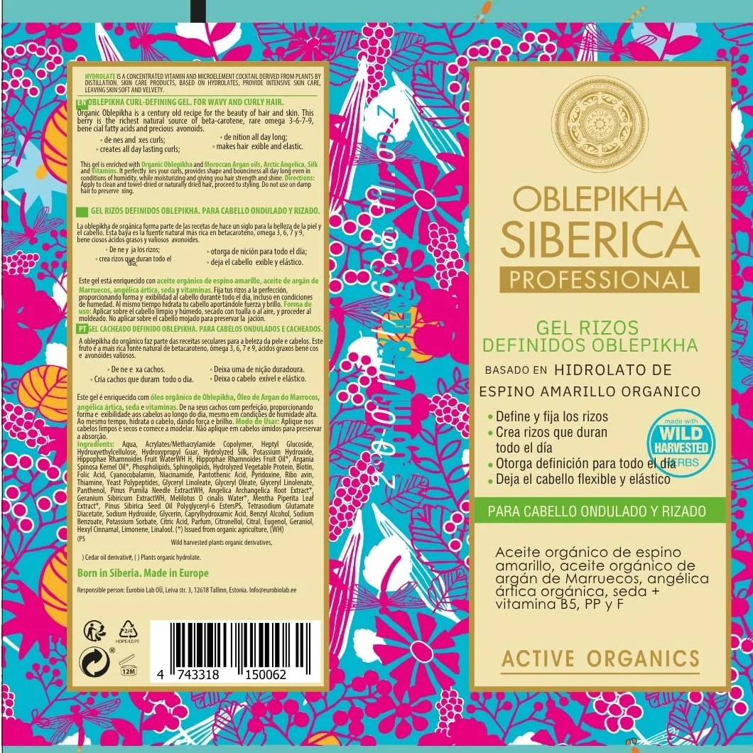 Gel de Rizos Definidos con Hidrolato de Espino Amarillo Orgánico - Método Curly Define sin Apelmazar, Controla el Frizz 200 ml