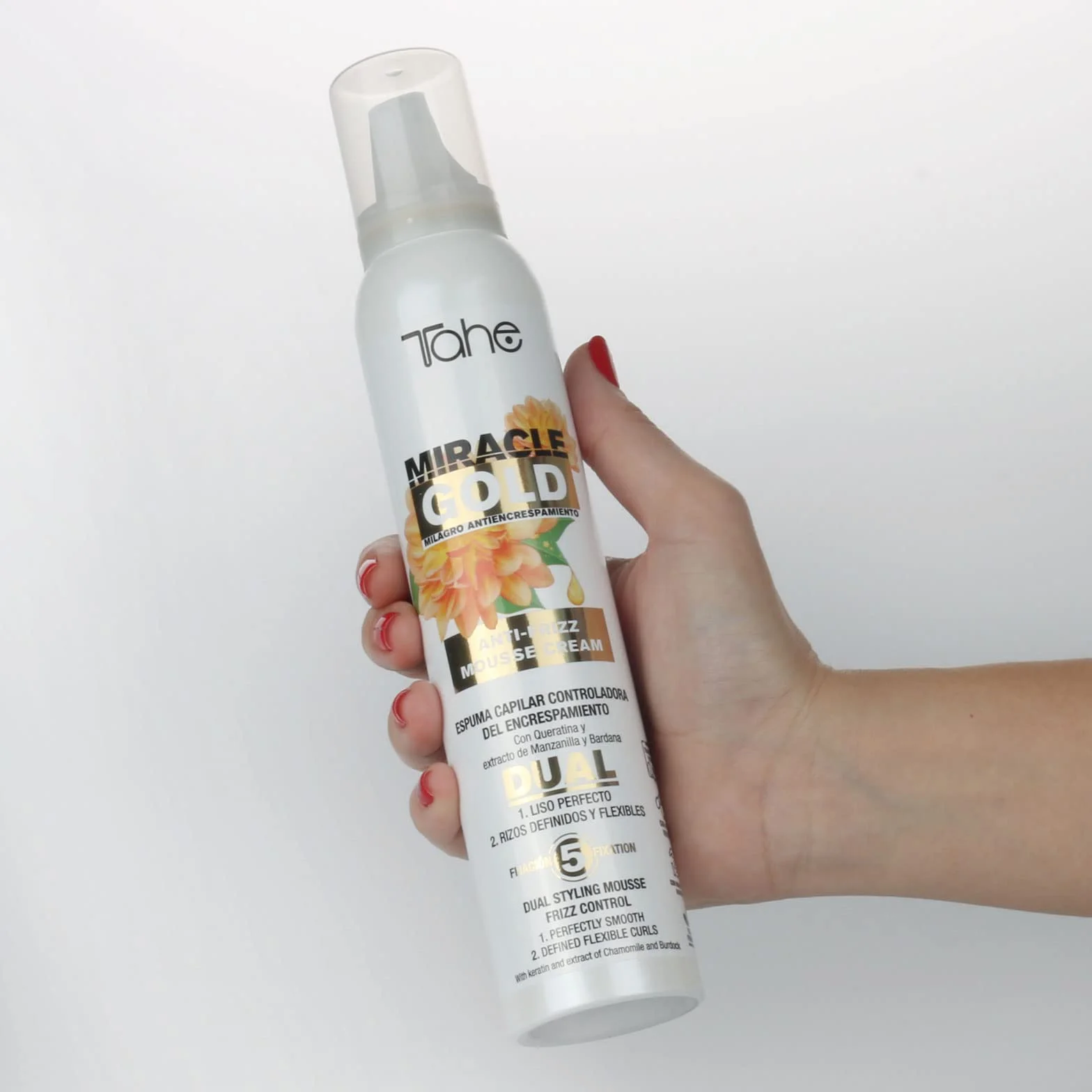Tahe Miracle Gold Espuma Capilar Dual Controladora del Encrespamiento Anti-frizz Fijación 5, 200 ml