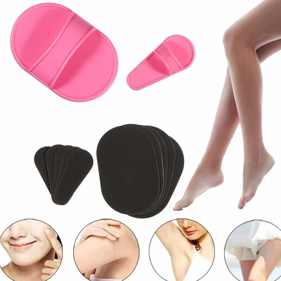 10 Piezas Set de Almohadillas de Depilación, Guante Depilatorio de Eliminar Vello de Manopla de Depilación de 2 Tamaños 8 Papeles de Lija Fino Negro de Exfoliación para Mujer Depilar labio de la cara