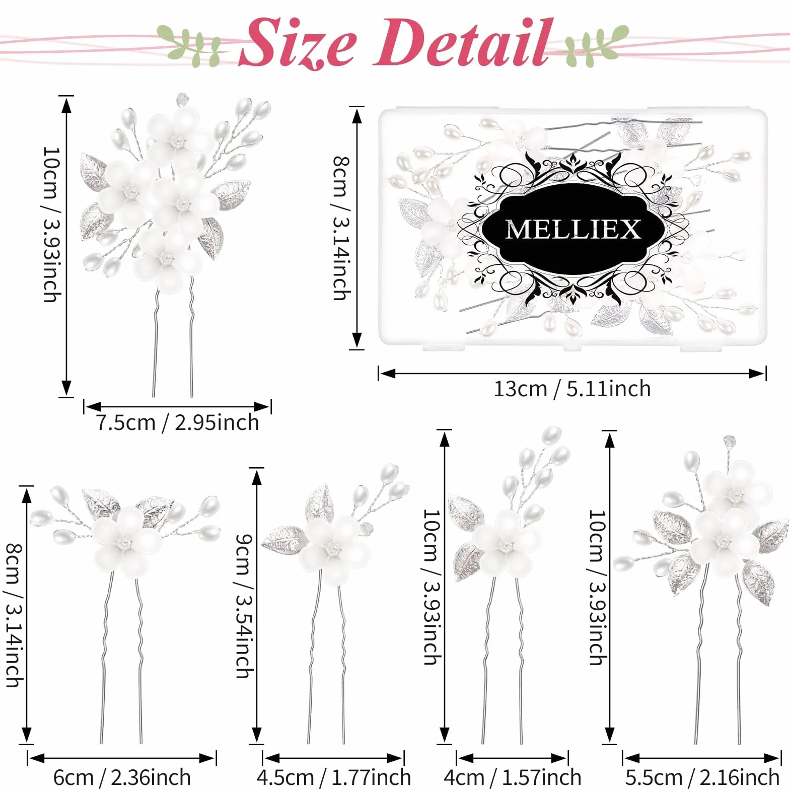 MELLIEX 5 Piezas Horquillas para el Pelo Boda Perlas Artificiales Flor Tocados Novia Accesorios Plata