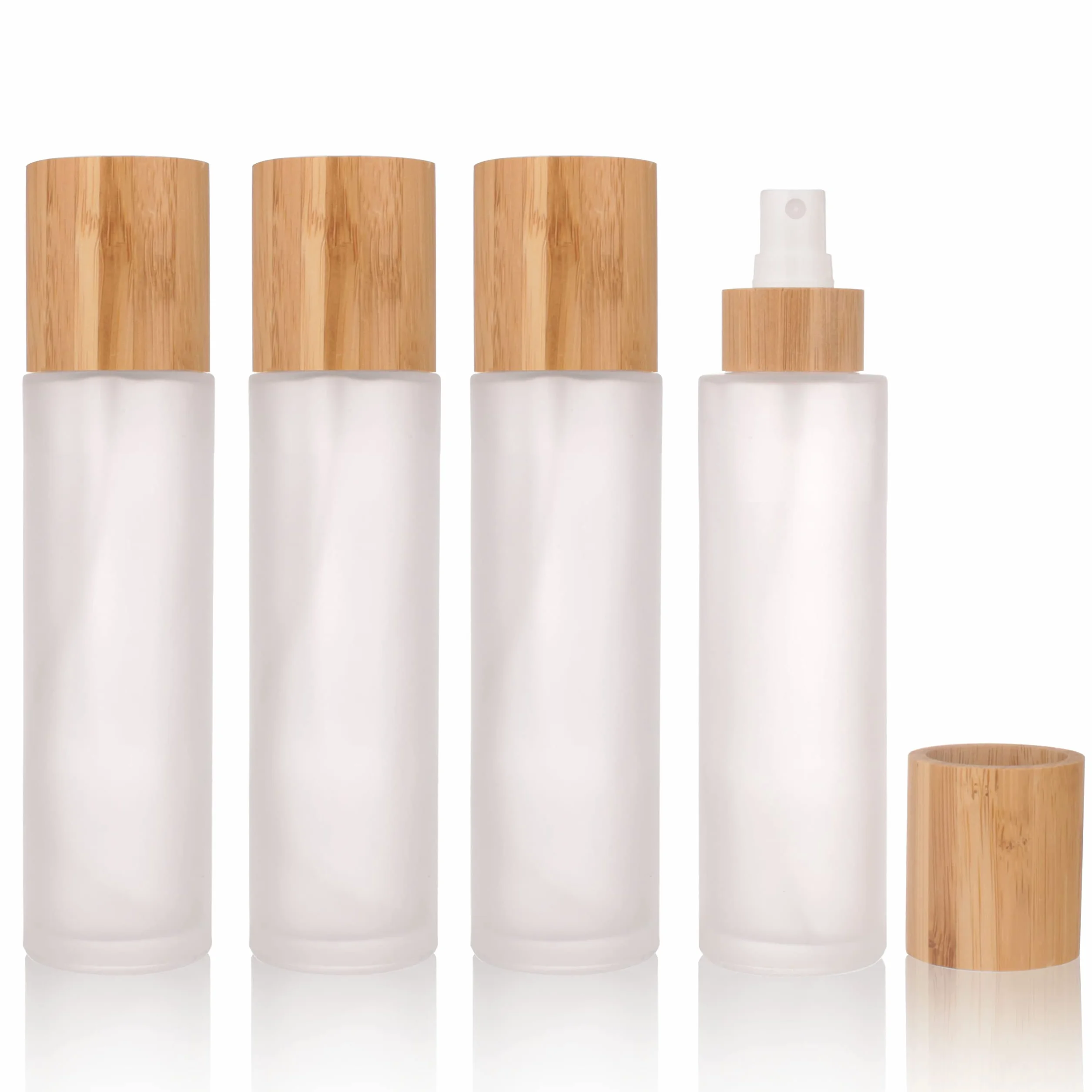 COSIDEA 4 botellas de spray vacías 120 ml con tapa de bambú esmerilado para perfume